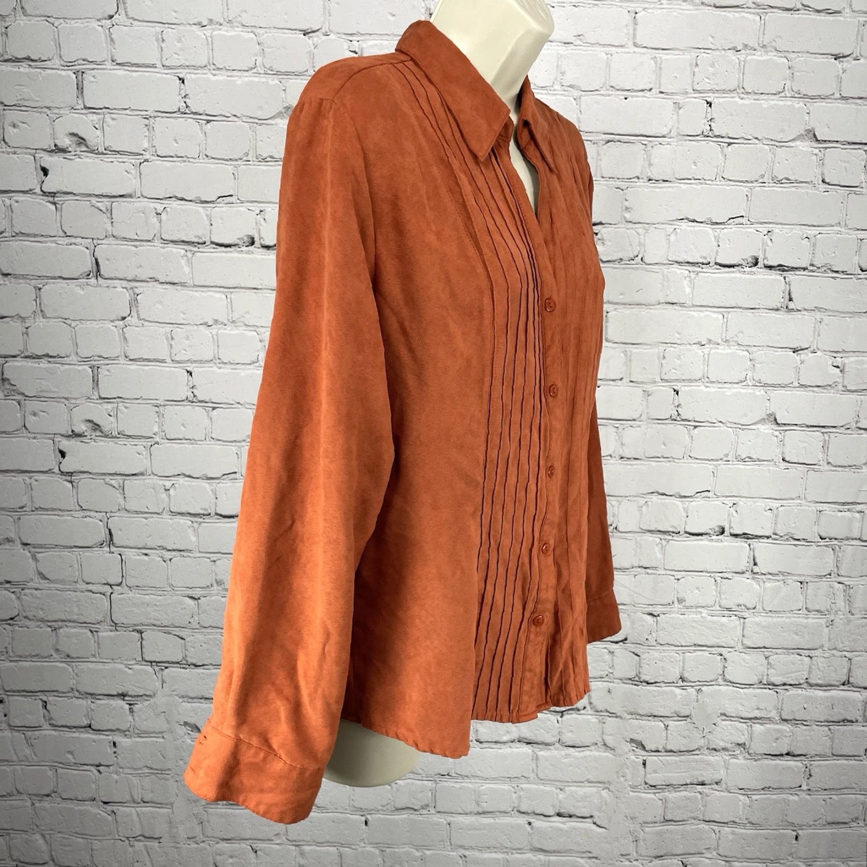 Vintage Lemon Grass Orange Button-Up Shirt Ladies L Long Sleeve Collared Pleated Casual Everyday Size L / US 10 / IT 46 - 5 Thumbnail