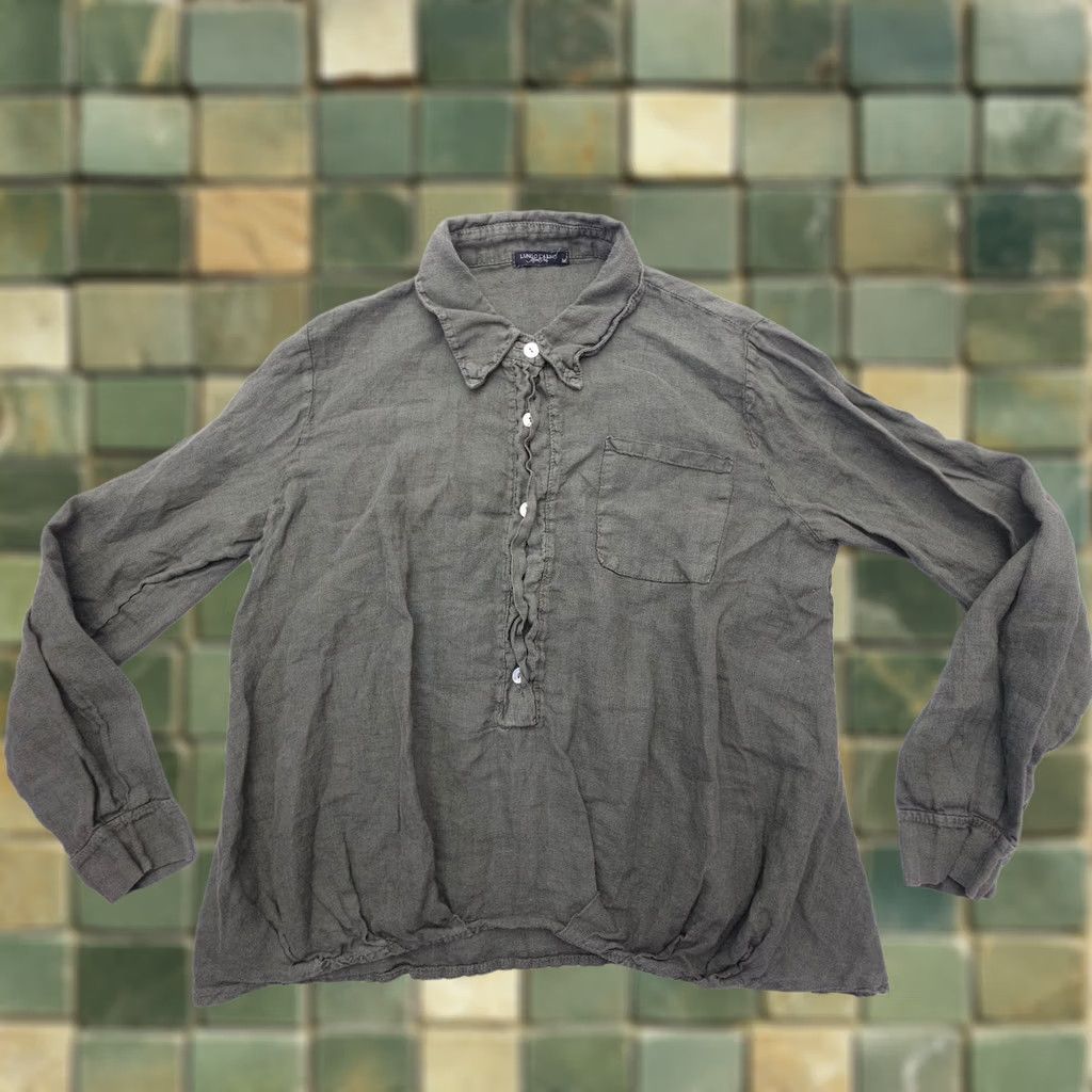 Vintage Lungo L'Arno 100% Linen Top Button Blouse Size Medium Green Italy Coastal Size M / US 6-8 / IT 42-44 - 1 Thumbnail