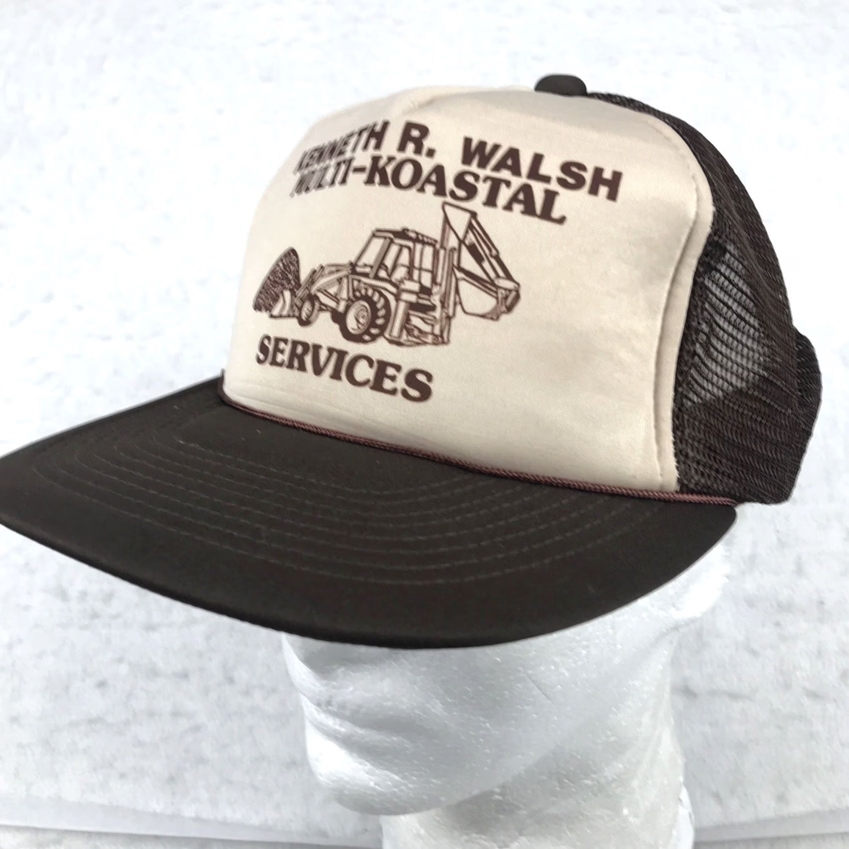 Vintage VINTAGE Walsh MULTI-KOASTAL Trucker Hat Mens Adjustable Brown 80s 90s Bulldozer Construction Trucker Pattern Solid Size ONE SIZE - 5 Thumbnail