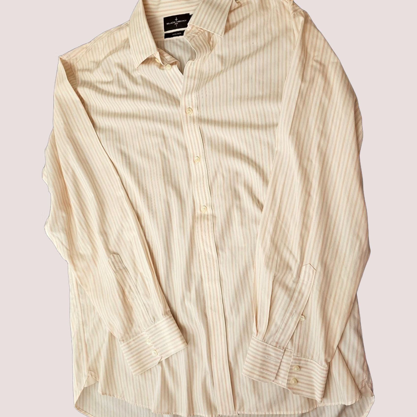 Vintage Black Brown 1826 Dress Shirt Striped Non Iron 17.5 36/37 White 100% Cotton Classic Mens Long Sleeve Button Collar Barrel Cuff Size 48R - 1 Thumbnail