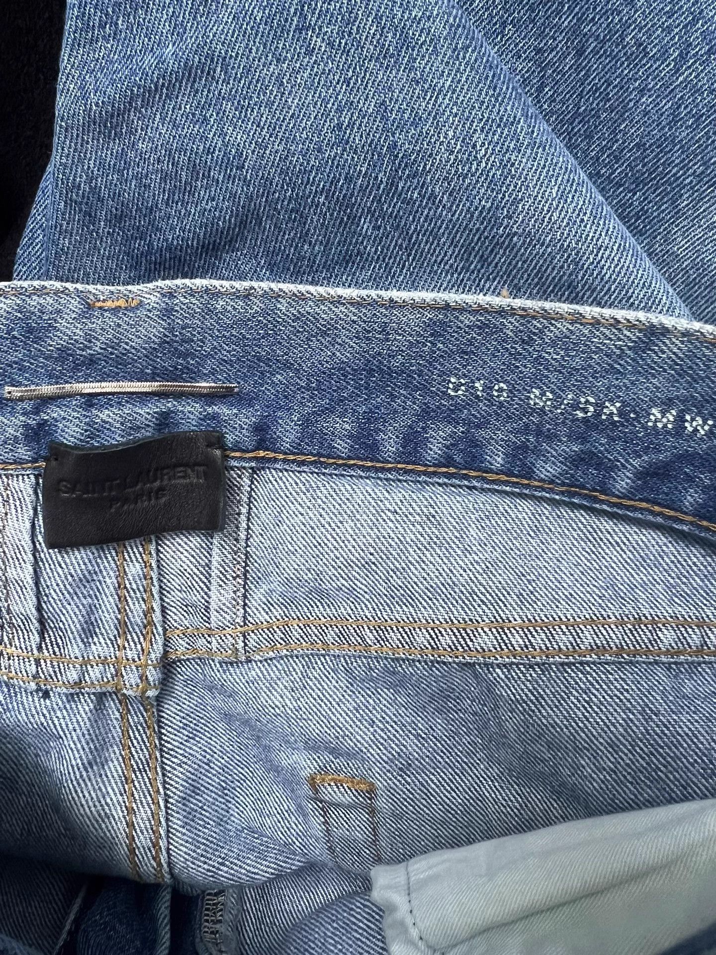 Saint Laurent Paris SLP 16ss Hedi blue wash mid-waist straight knee cut destroye Size US 31 - 4 Thumbnail