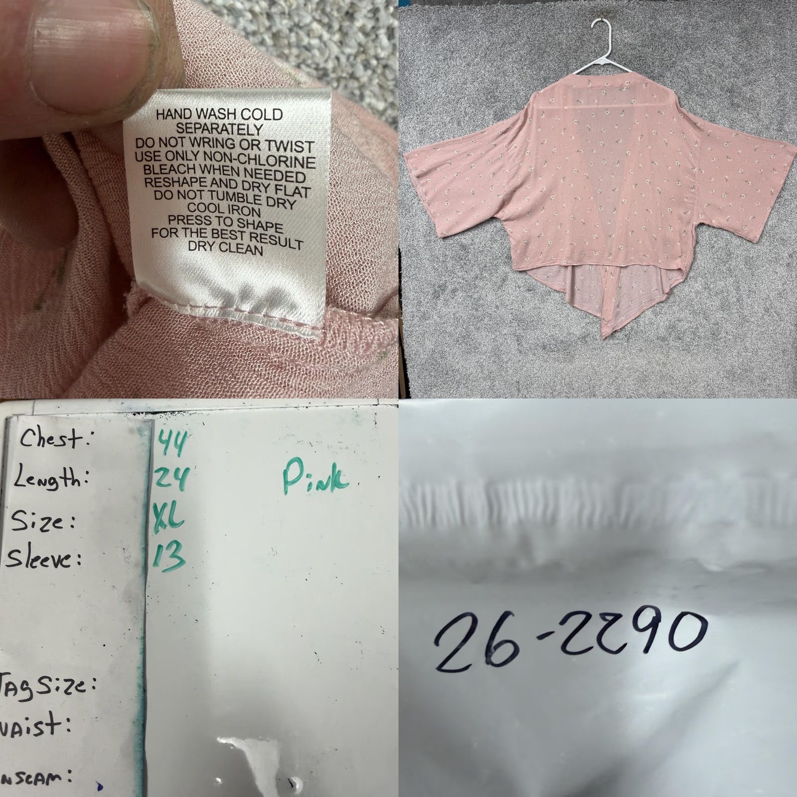 Vintage Pink Rose Blouse XL Floral Kimono Sleeve Relaxed Boho Lightweight Semi-Sheer Pink Rose Blouse Womens XL Casual Summer Size XL / US 12-14 / IT 48-50 - 8 Thumbnail