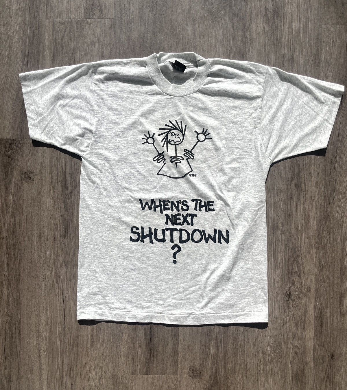 Other Vintage 90’s “When’s The Next Shutdown” T-shirt (Sz. L) Size US L / EU 52-54 / 3 - 1 Thumbnail