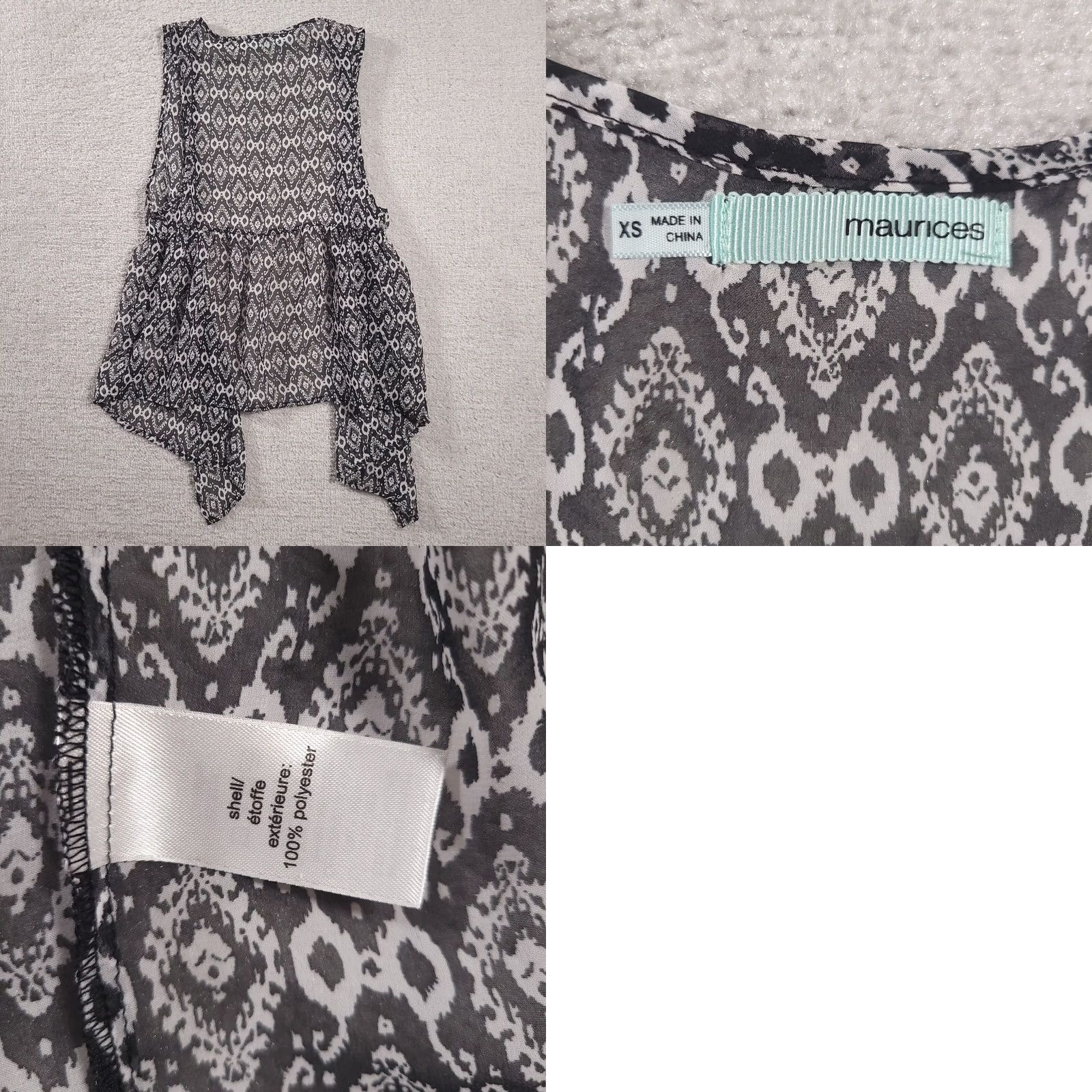 Vintage Maurices Open Front Cardigan Women's XS Black Grey Sleeveless Tank Lightweight Size XS / US 0-2 / IT 36-38 - 8 Thumbnail
