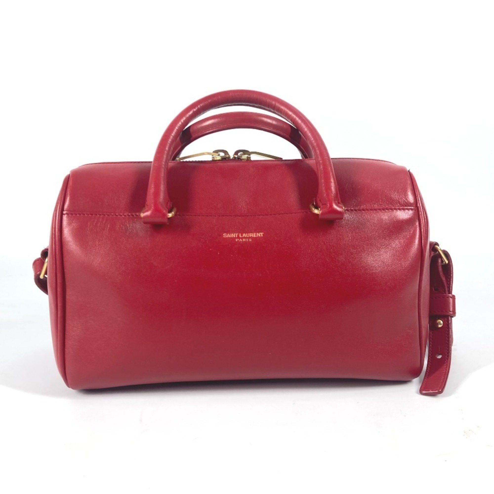 YVES Saint Laurent 330958 Baby Duffle Logo 2Way Bag Shoulder Crossbody Handbag Leather Women's Red