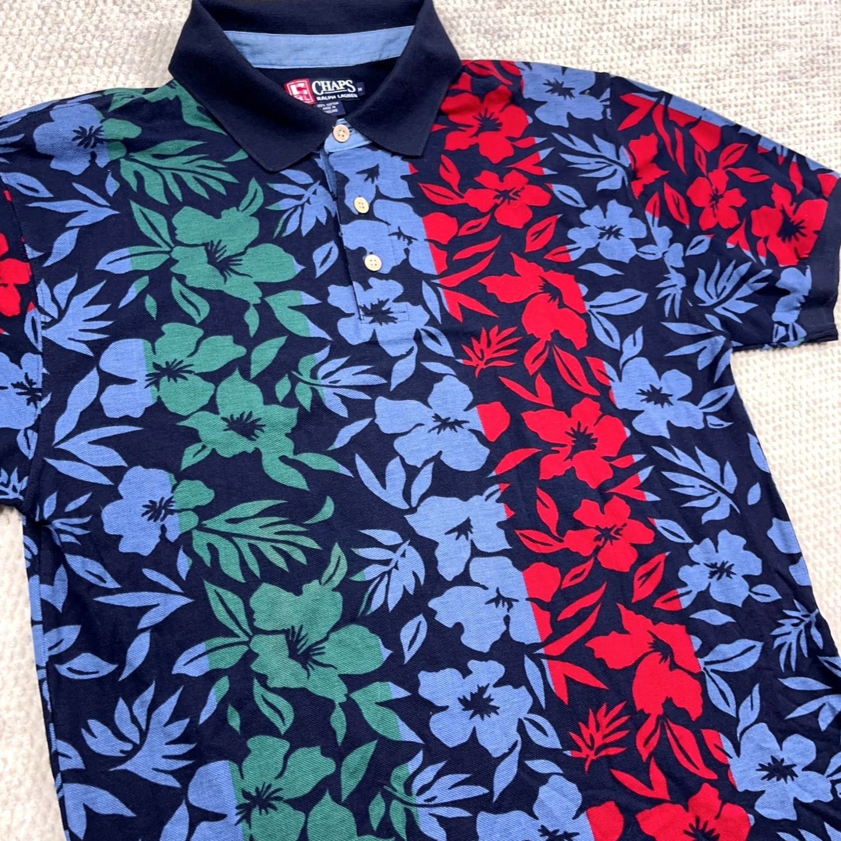 Chaps VINTAGE Chaps Ralph Lauren Polo Shirt Men Medium Blue Hawaiian Floral Rugby Y2K Size US M / EU 48-50 / 2 - 2 Thumbnail
