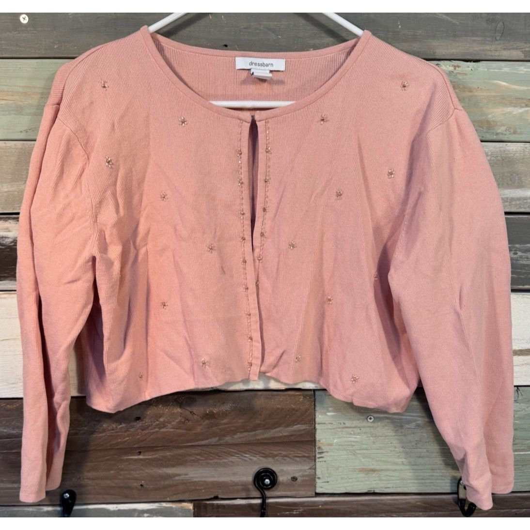 Other Dressbarn Women’s 14 Beaded Sweater Cardigan Light Pink USED Size XL / US 12-14 / IT 48-50 - 2 Thumbnail