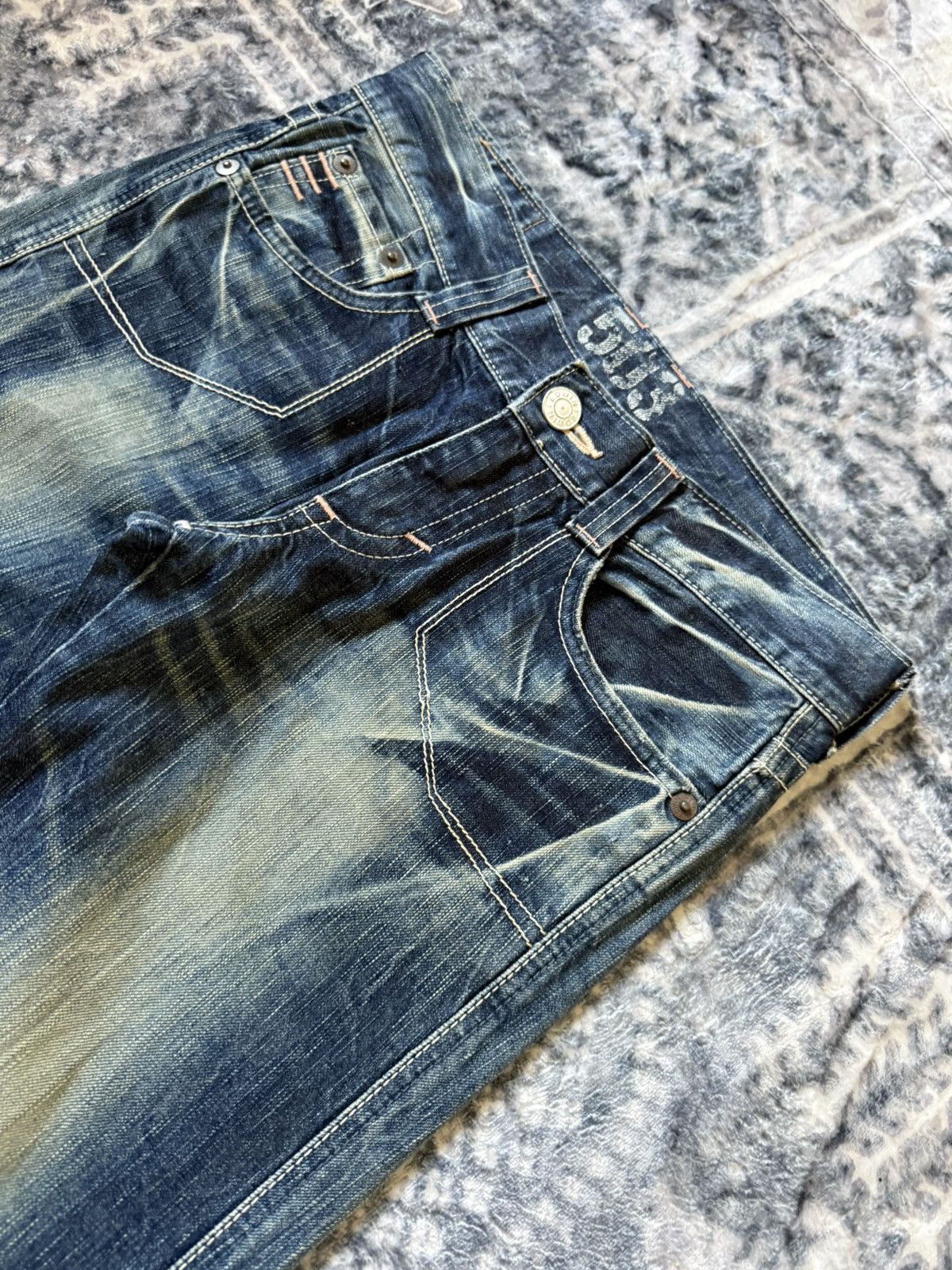 Edwin × Japanese Brand × Vintage Edwin 503 Blue Trip Flared Wide Leg Cropped Jeans Size 30" / US 8 / IT 44 - 5 Thumbnail
