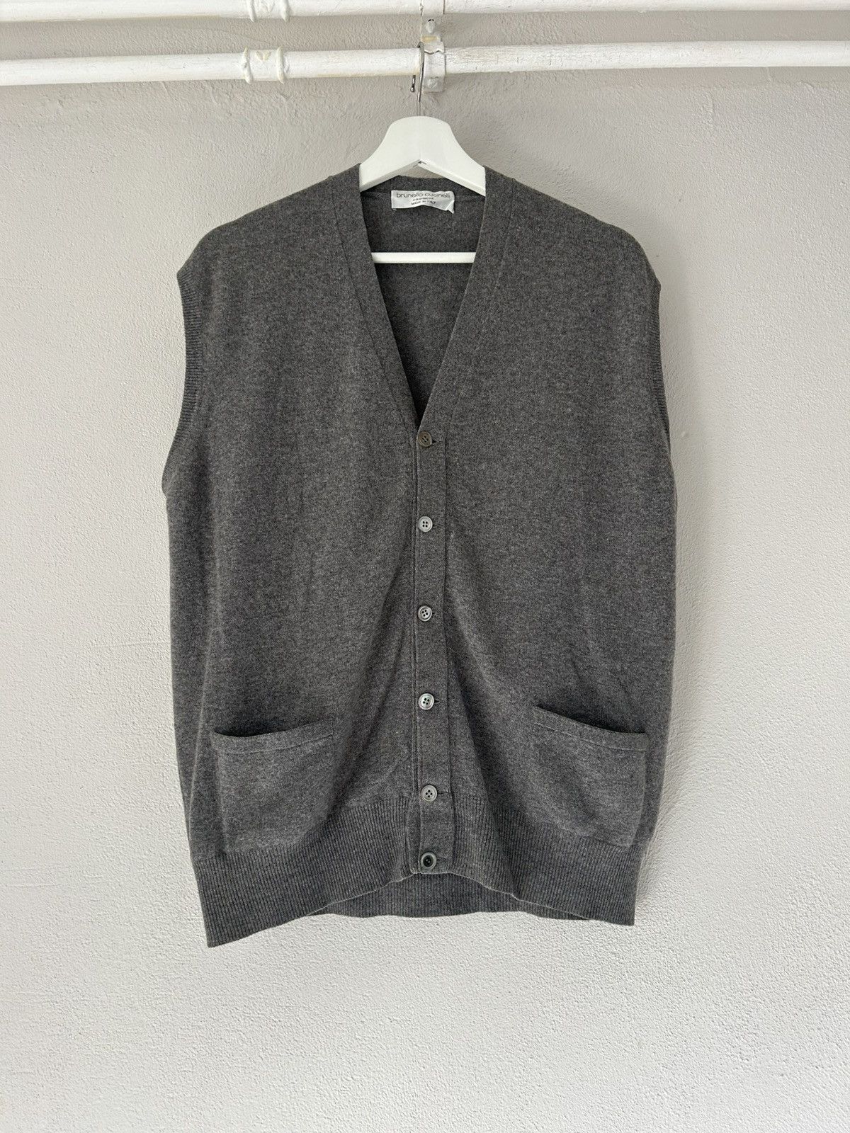 Brunello Cucinelli Grey Knit Cardigan Vest Size US L / EU 52-54 / 3 - 1 Thumbnail