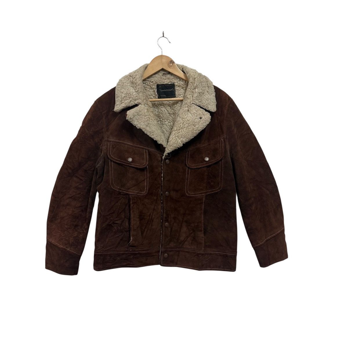 Vintage 70s Jc Penny Suede Leather Jacket Sherpa Lining