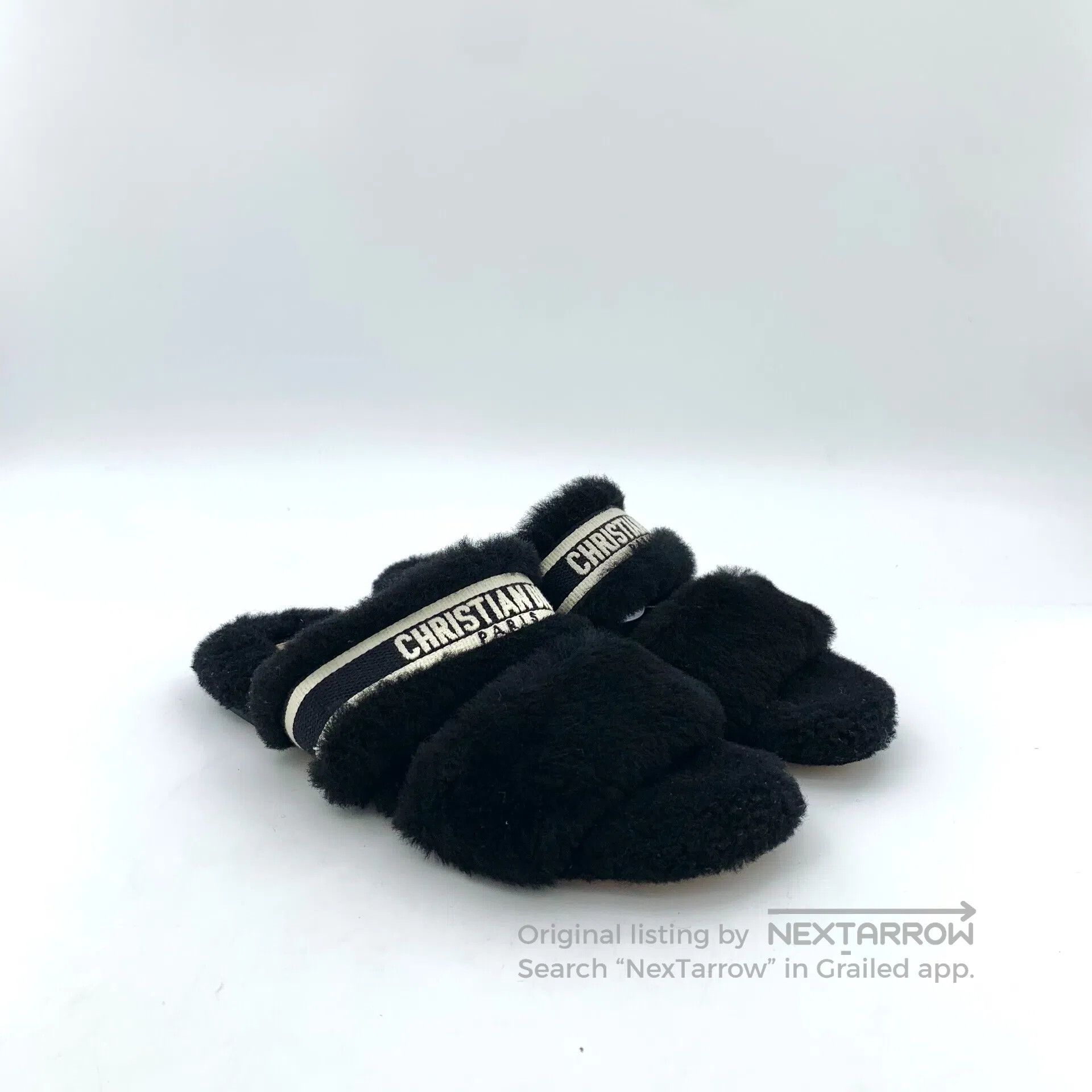 Dior Dior Black Wool Leather Casual Flat Furry Slippers| Size US 4.5 / IT 34.5 - 2 Thumbnail