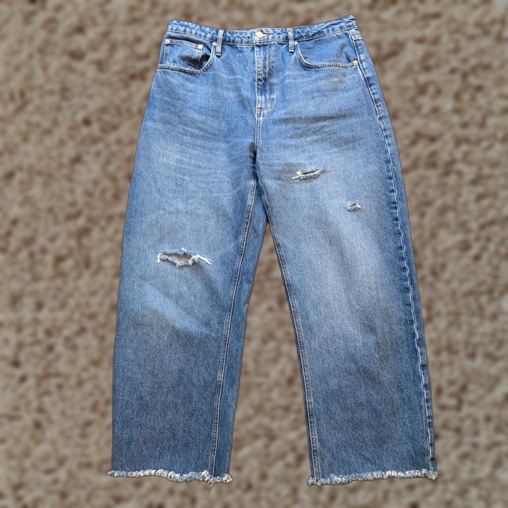 Frame FRAME Jeans Womens Size 33 Blue The Bubble Wide-Leg Distressed Raw Hem Casual Shirt Size 24" / US 00 / IT 34 - 1 Thumbnail