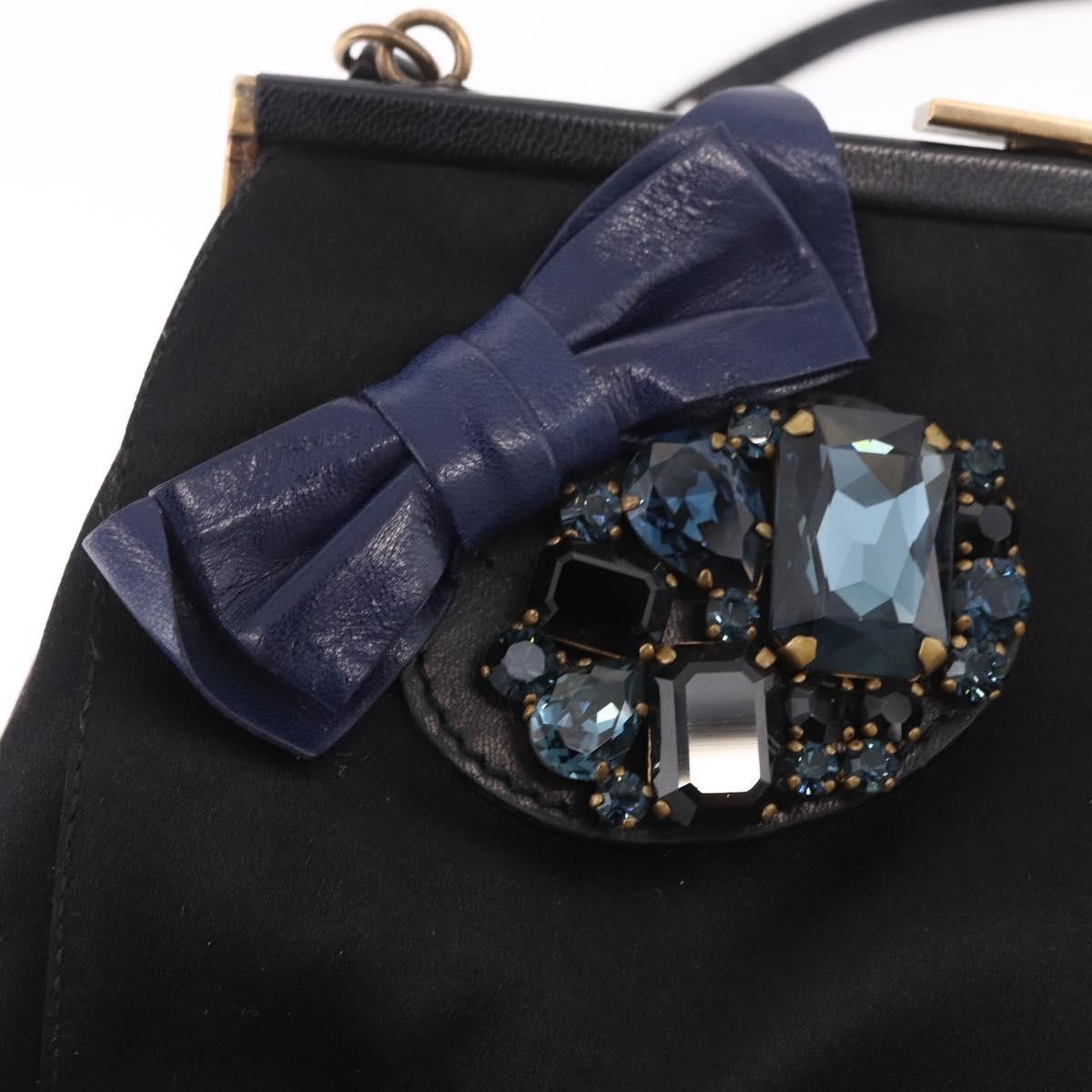 Miu Miu Miu Miu Hand Bag Satin Black Gold Auth 187043A - Jerrillo Size ONE SIZE - 9 Thumbnail