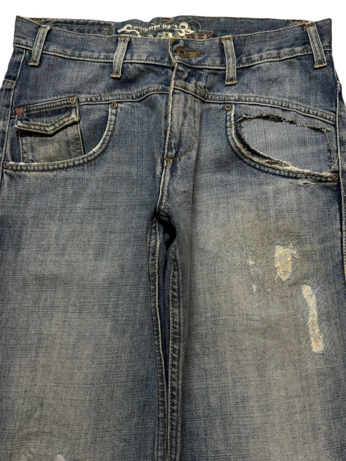 14th Addiction Vintage Y2K Japanese Brand Blue Faded Wash Spiral Leg Baggy Size US 31 - 3 Thumbnail