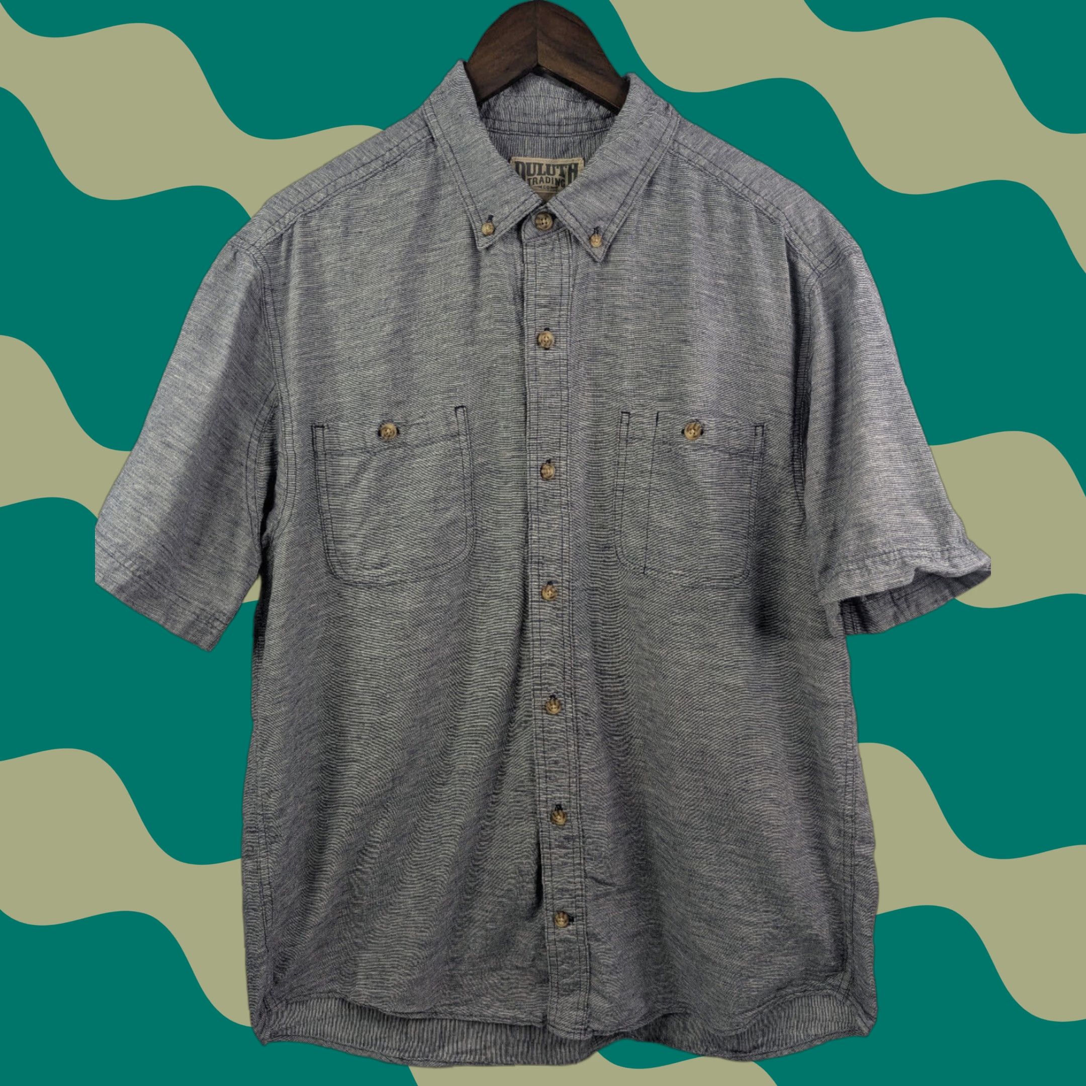 Vintage Duluth Shirt Mens Large Grey Navy Hemp Blend Pocket Outdoor Lightweight Shirt Size US L / EU 52-54 / 3 - 1 Thumbnail