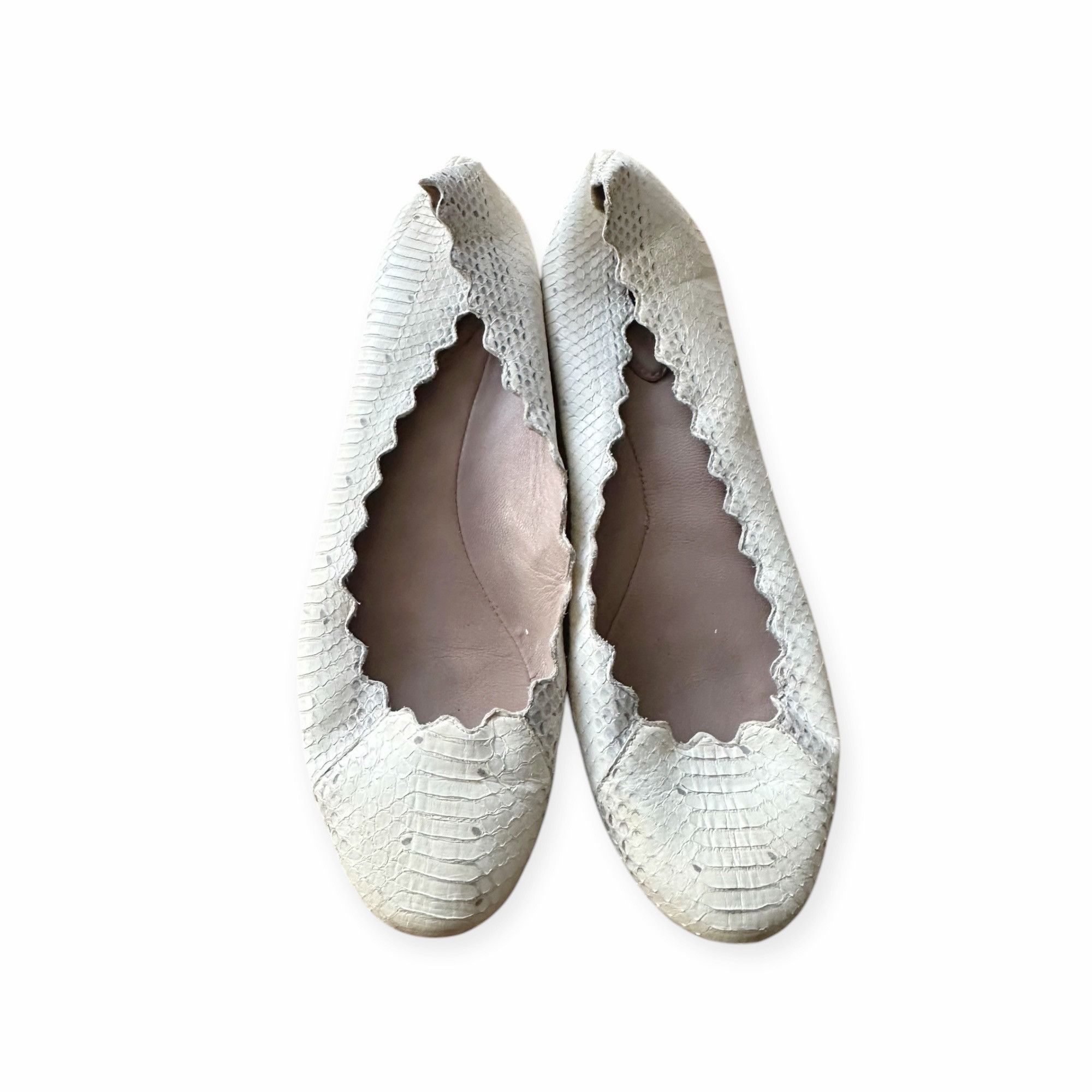 Chloe Chloe Lauren Ballet Ballerina Flats, in white snake, Scallop Size US 9 / IT 39 - 3 Thumbnail
