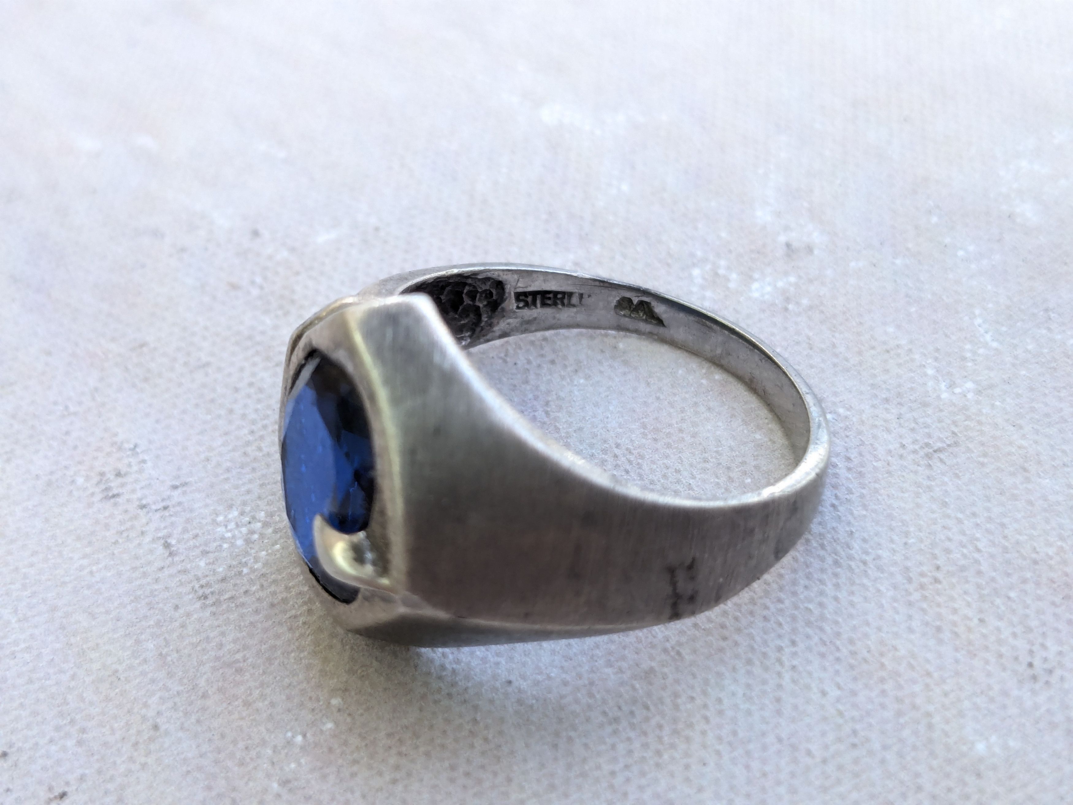 Jewelry Vintage Sterling Silver Ring Blue Glass 10.5 Oval Faceted Size ONE SIZE - 7 Thumbnail