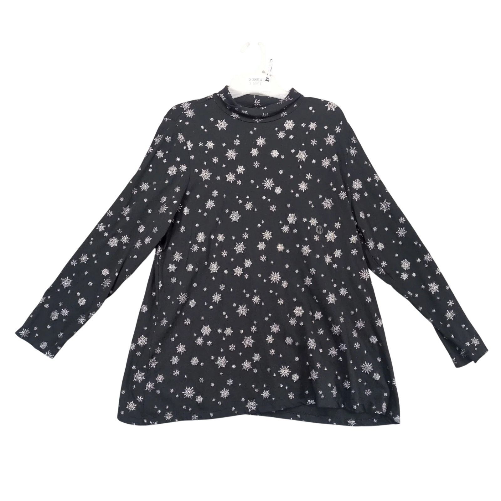 Avenue Avenue Silver Glitter Snowflake Black Turtleneck Top Women's Size XXL / US 16-18 / IT 52-54 - 1 Thumbnail
