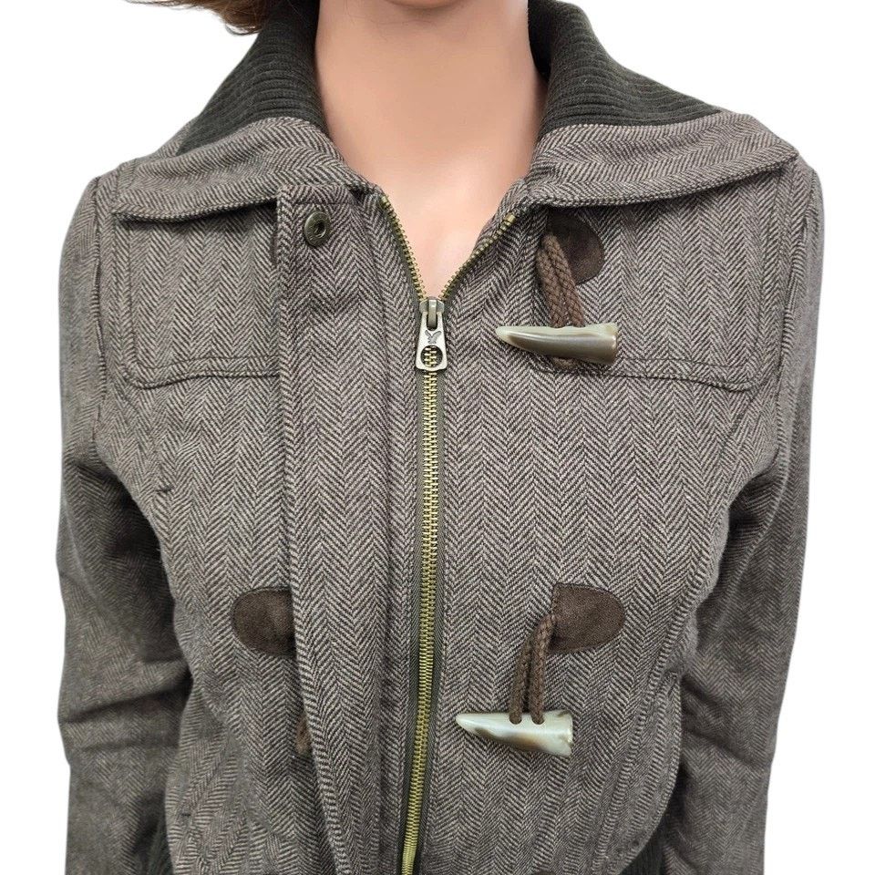 American Eagle Outfitters American Eagle Bomber Jacket Zip Toggle Herringbone Wool ble Size S / US 4 / IT 40 - 4 Thumbnail