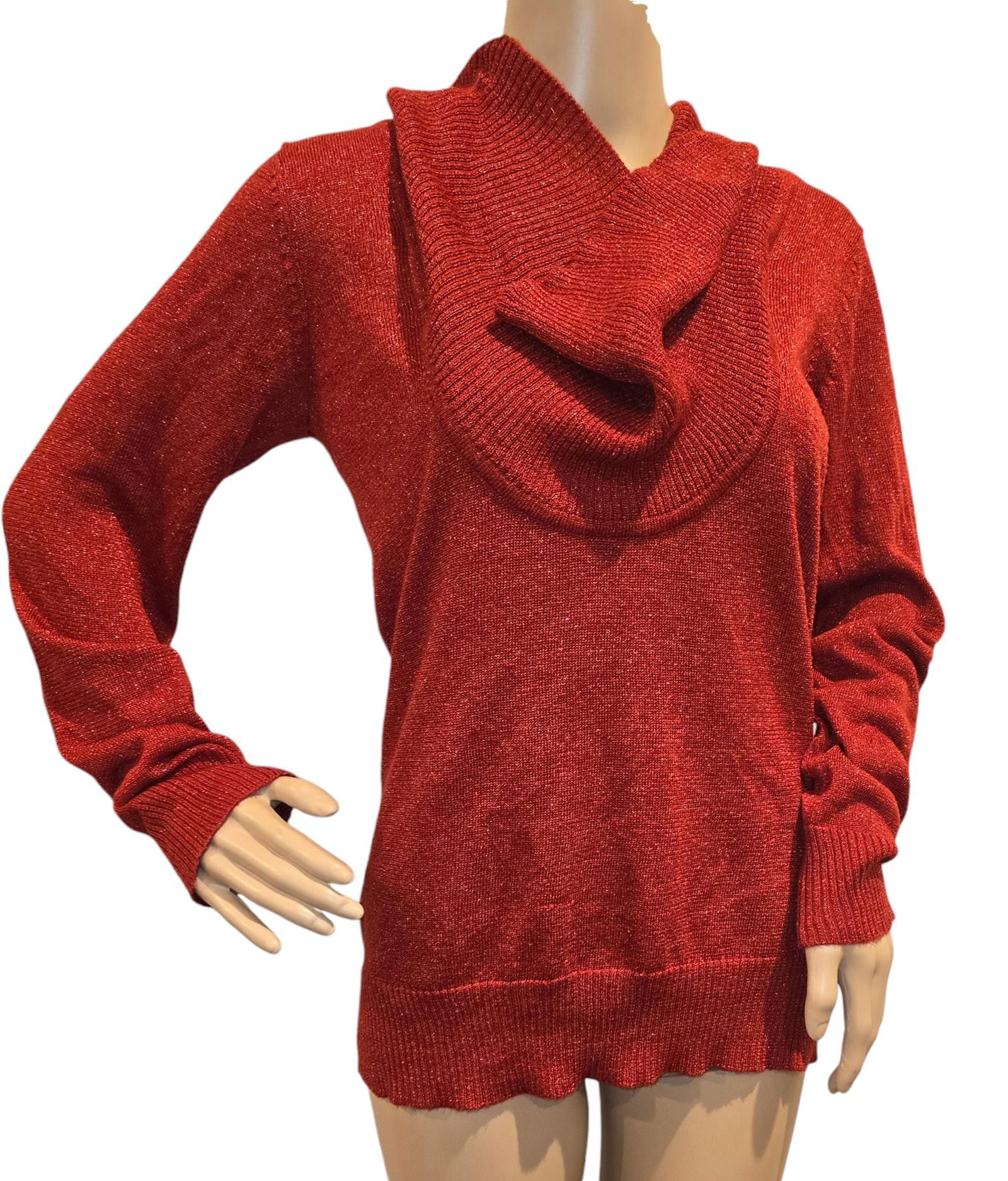 Designer Stylish Red Sweater with Cowl Neck Size M / US 6-8 / IT 42-44 - 1 Thumbnail