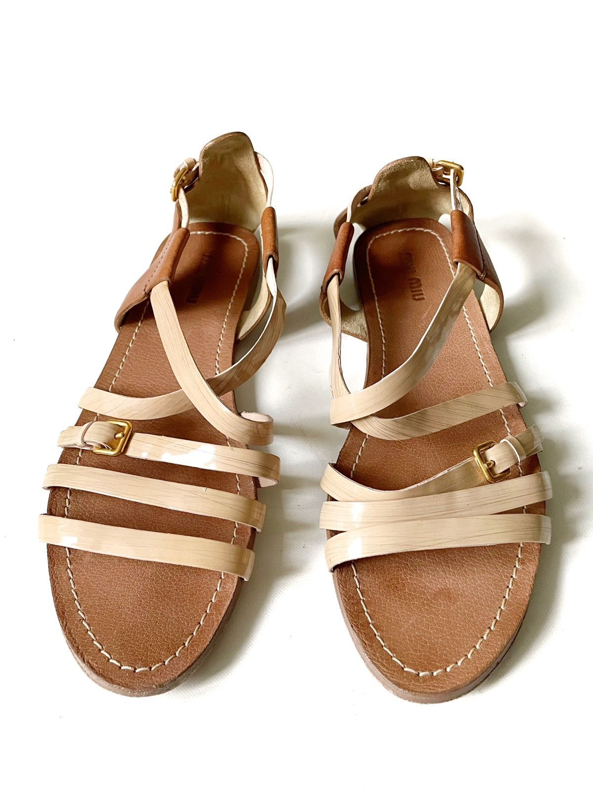 Miu Miu Miu Miu Leather Women Sandals Size 39 Beige & Brown Color Size US 9 / IT 39 - 3 Thumbnail