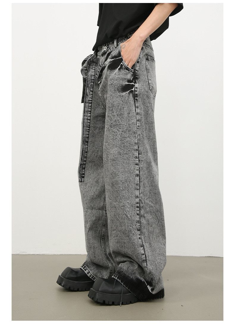Japanese Brand Heavy washed trendy loose retro belt wide-leg jeans Size US 34 / EU 50 - 4 Thumbnail