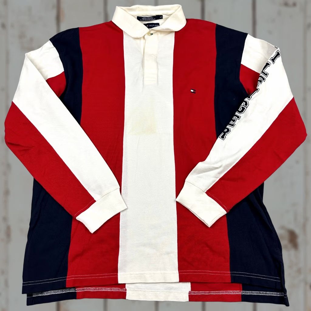 Tommy Hilfiger VINTAGE Tommy Hilfiger Shirt Men XL Red Rugby Polo Spell Out Y2K 2001 Striped Logo Size US XL / EU 56 / 4 - 1 Thumbnail