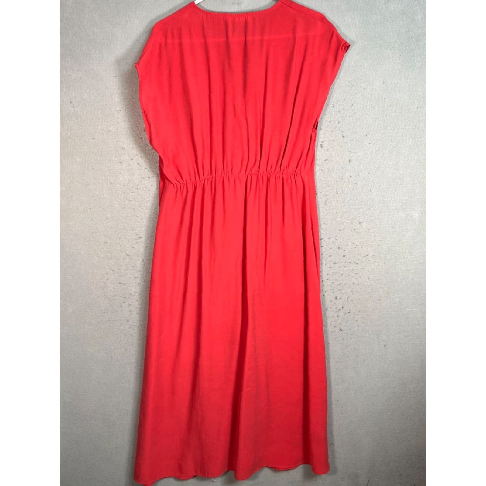 Mango Mango Red Midi Dress Waist Tie Button Front Womens Size 8 Size M / US 6-8 / IT 42-44 - 2 Thumbnail