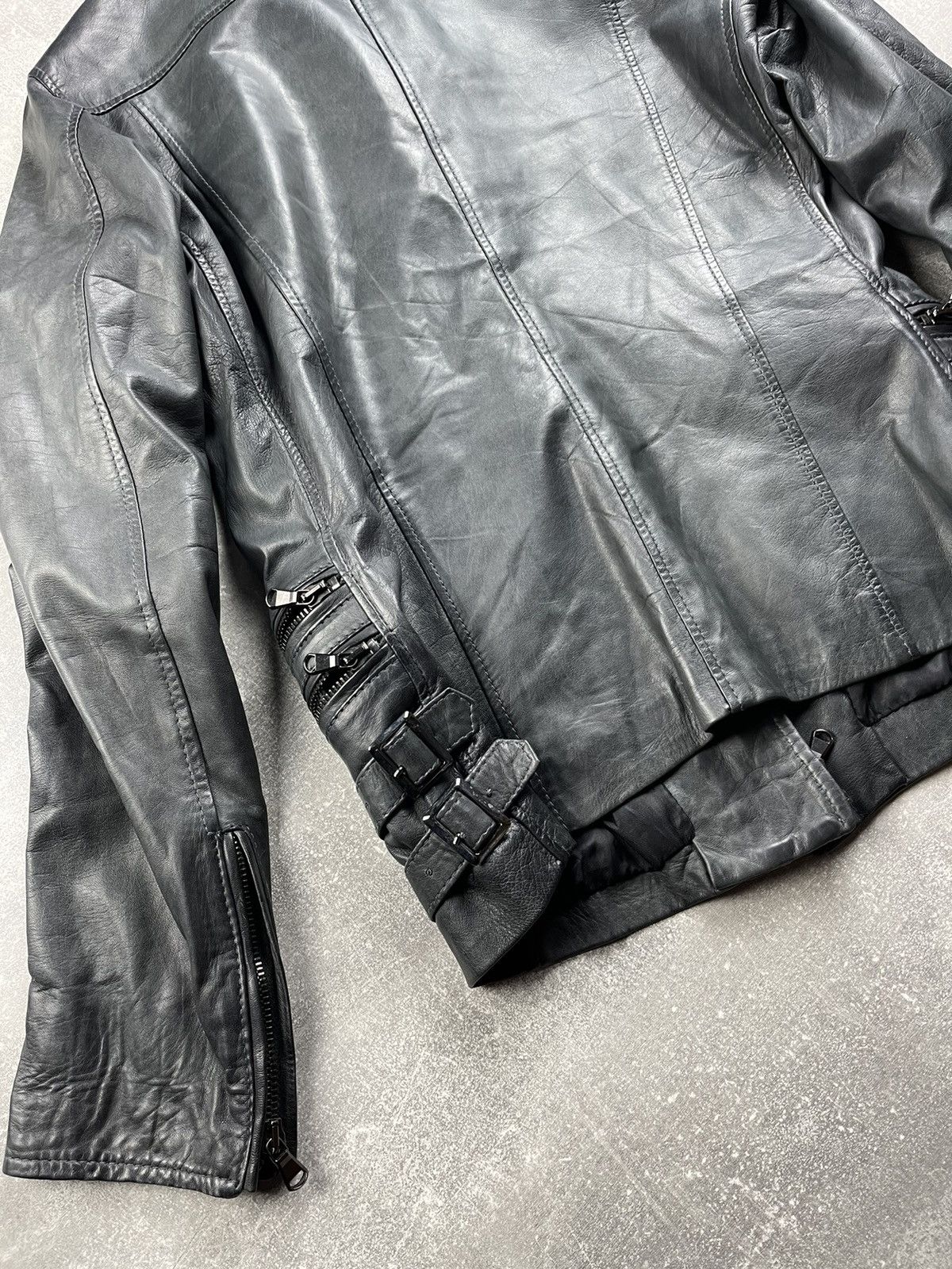 Seditionaries Avant Garde Italian Women's Zip Belted Gray Leather Jacket Size L / US 10 / IT 46 - 9 Thumbnail
