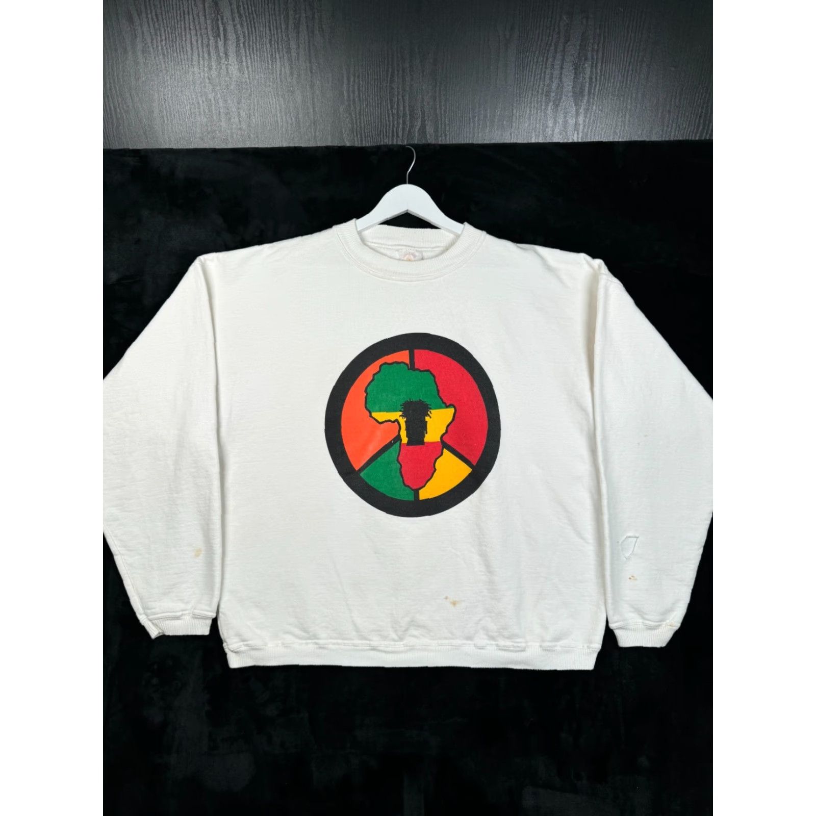 Vintage VINTAGE 90s Rasta Africa Circle Graphic Sweatshirt Mens White XL/XXL Size US XL / EU 56 / 4 - 2 Thumbnail