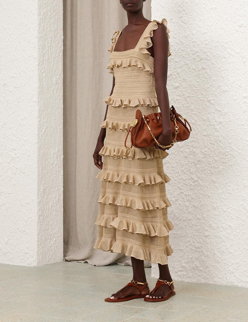 Zimmermann oc11z0825 Illuminate Lace Frill Midi Dress in Beige Size XS / US 0-2 / IT 36-38 - 3 Thumbnail