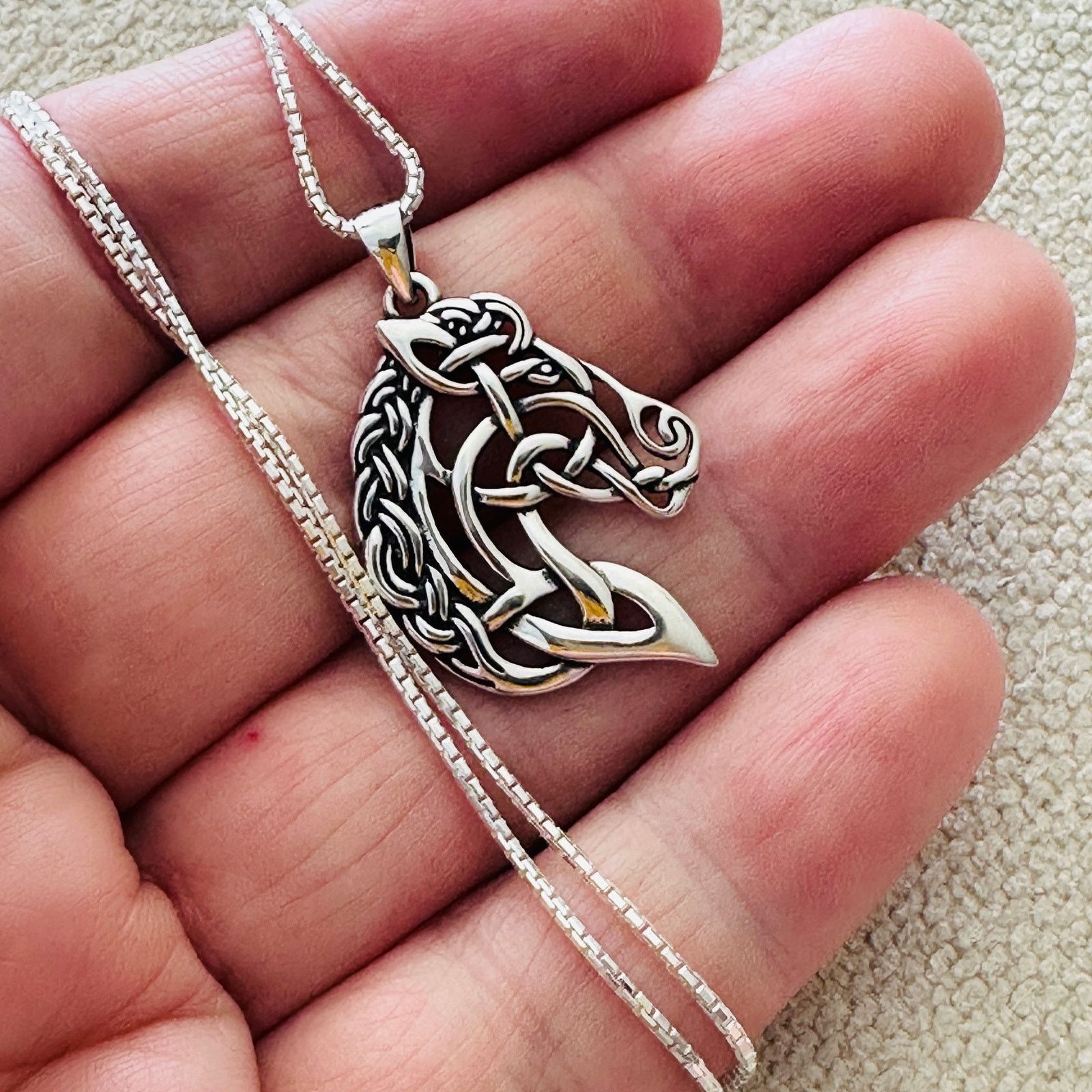 The Unbranded Brand Sterling Silver Celtic Horse Pendant Necklace-18" Box Chain Size ONE SIZE - 5 Thumbnail