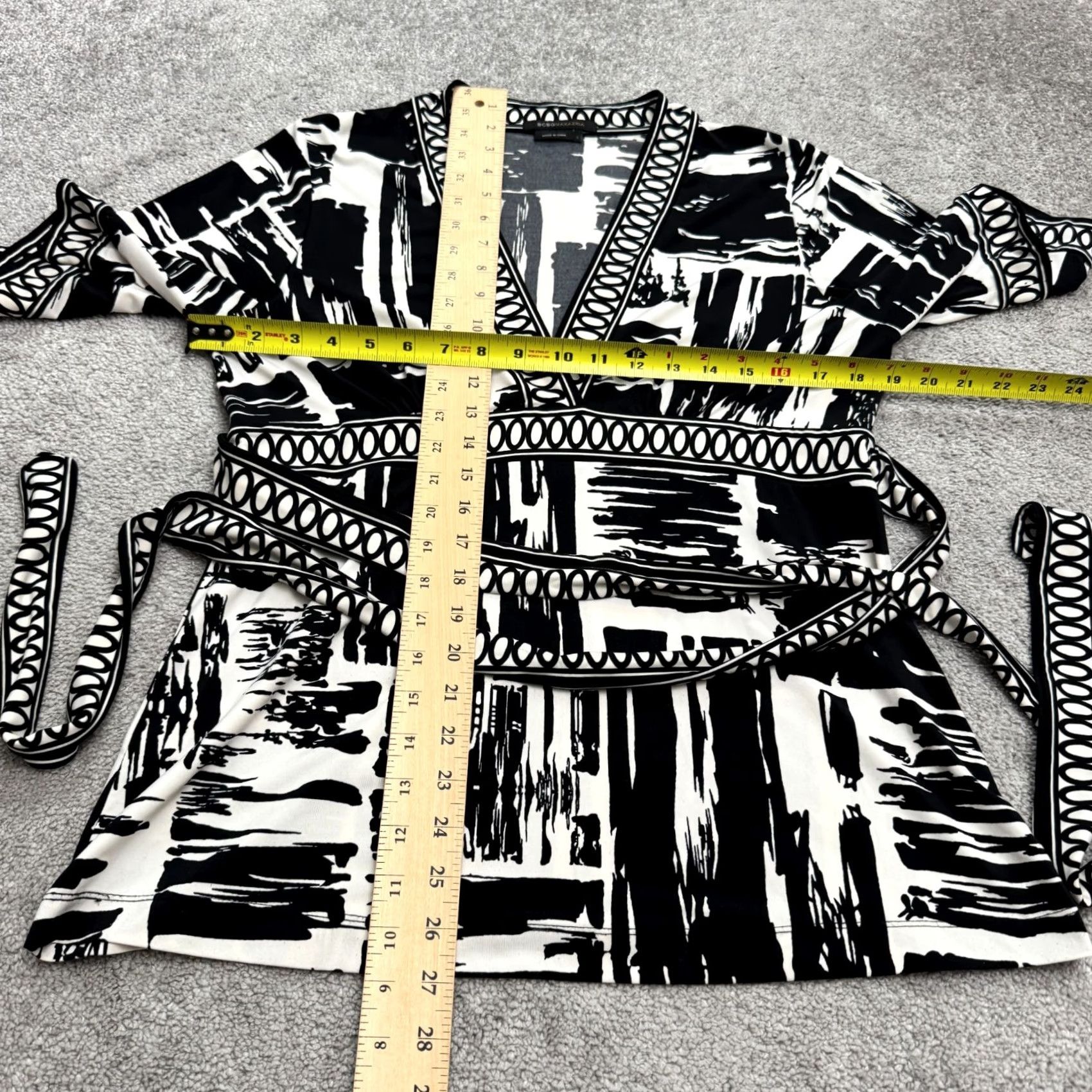 Bcbgmaxazria BCBMaxazria Kimono Tunic Wrap Top Womens XL Multicolor Abstract Blouse Belted 3/4 Sleeve V-Neck Casual Shine Size XL / US 12-14 / IT 48-50 - 7 Thumbnail