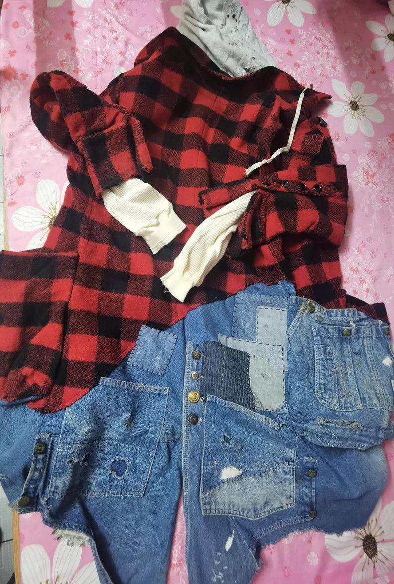 Greg Lauren greg lauren Wool plaid ancient fabric denim patchwork coat Size US M / EU 48-50 / 2 - 2 Thumbnail