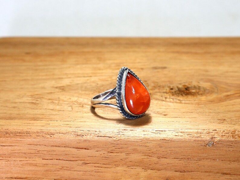 Handmade Pear Carnelian 925 Sterling Silver Ring - August Birthstone Size ONE SIZE - 3 Thumbnail
