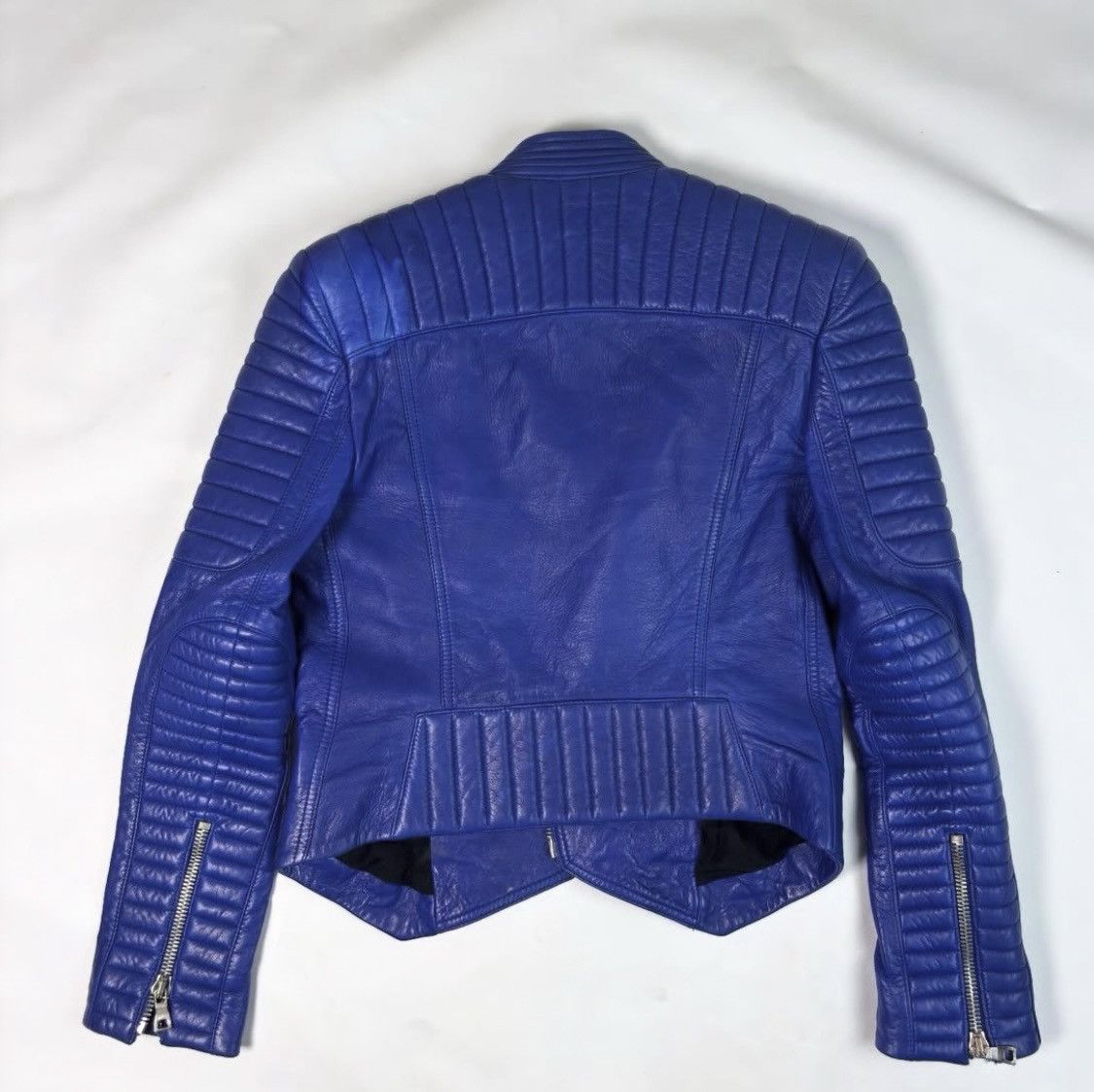 Balmain BALMAIN PARIS Electric Blue Lambskin Leather Biker Jacket Size XS / US 0-2 / IT 36-38 - 4 Thumbnail