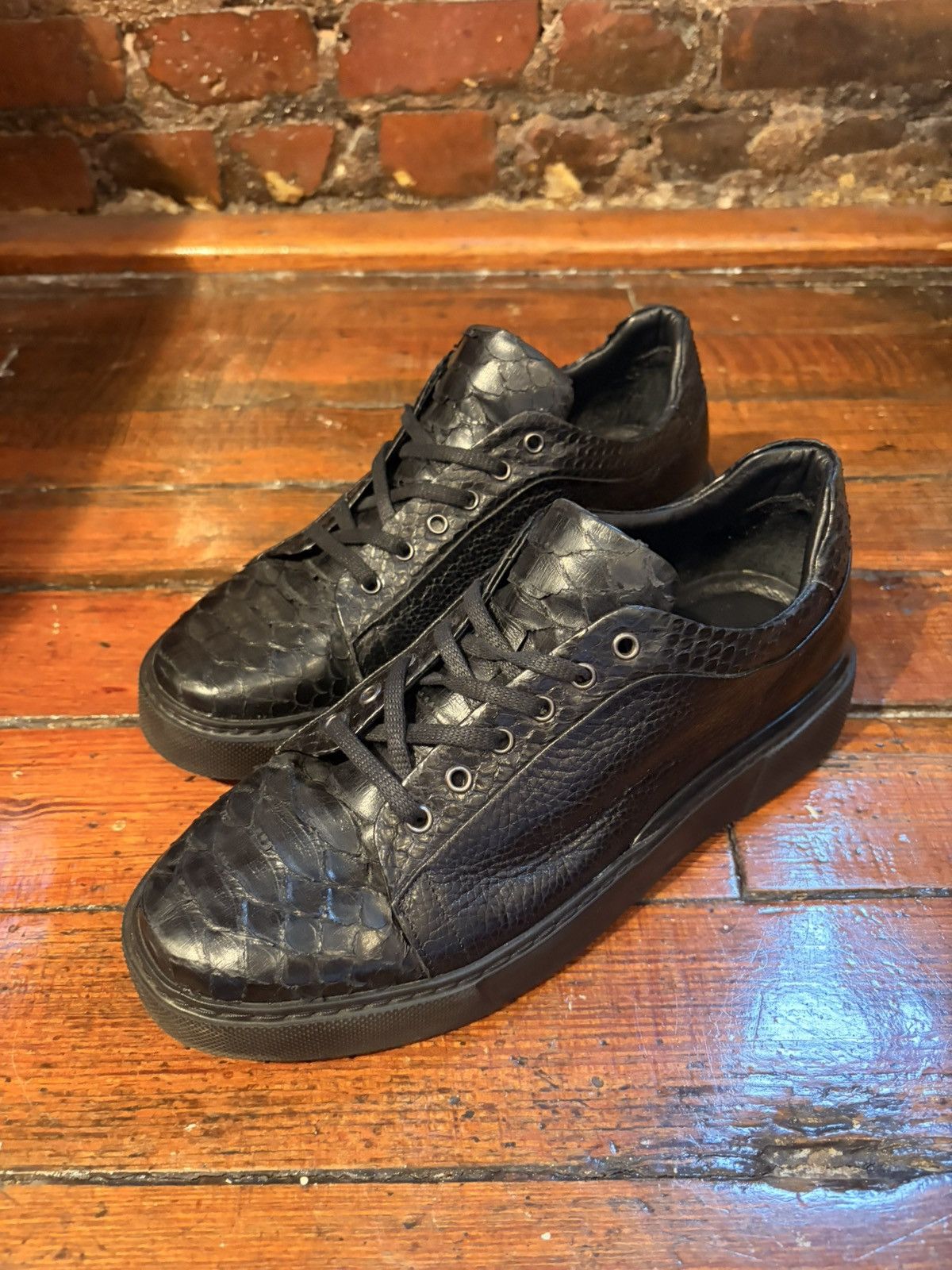 Stefano Ricci Stefano Ricci Python Toe Cap Pebbled Leather Low-Top Sneaker Size US 8 / EU 41 - 3 Thumbnail
