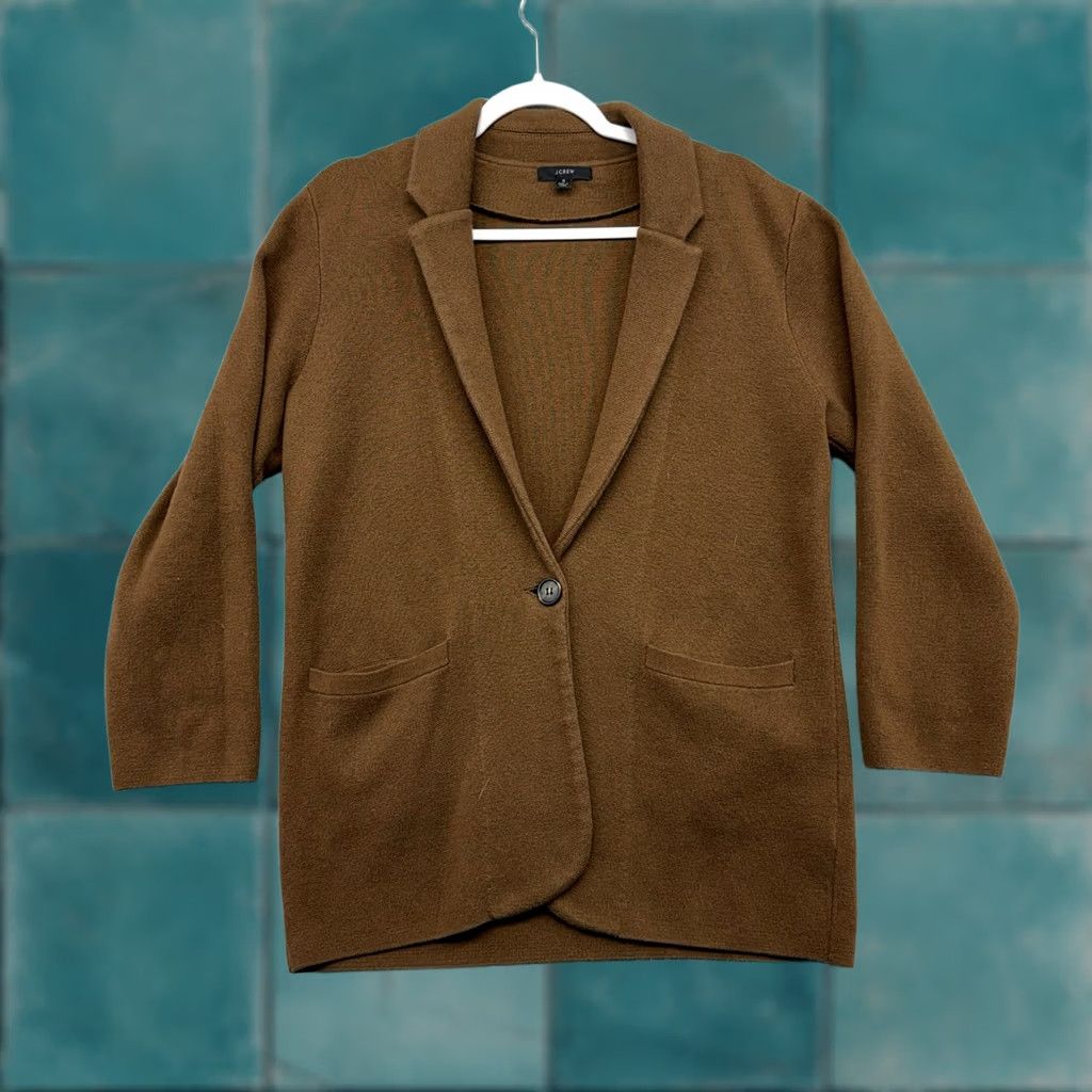 J.Crew J.CREW Sweater Cardigan Womens S Brown Merino Wool Blend Open Pockets Knit Bohemian Classic Preppy Size S / US 4 / IT 40 - 1 Thumbnail