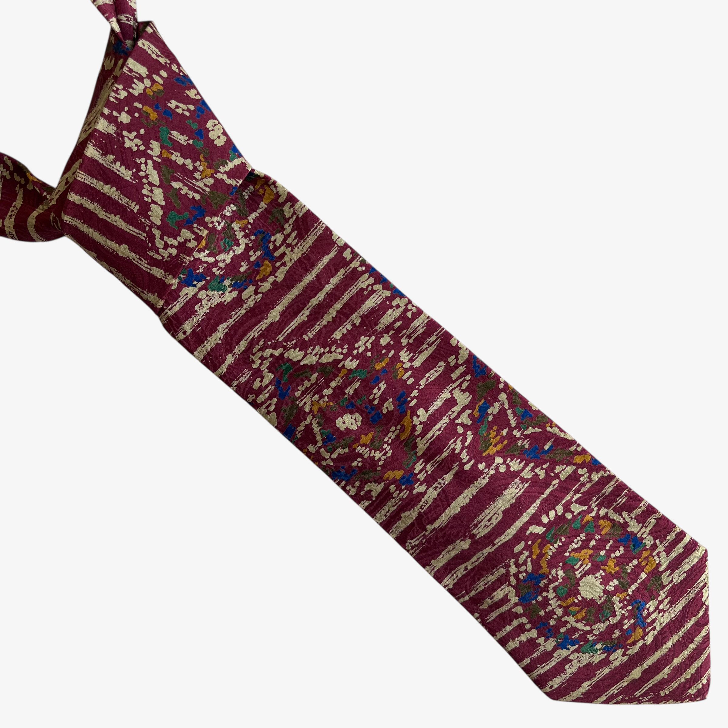 Perry Ellis Vintage 90s Perry Ellis Abstract Striped Red Silk Tie Size ONE SIZE - 1 Thumbnail