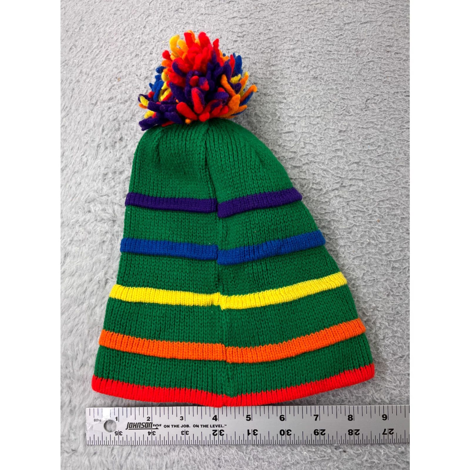 Rainbow Beanie Beanie Adult One Size Green Rainbow Stripe Snowboard Ski Winter Knit Pom Hat/Cap Mens Styled Beanie Size ONE SIZE - 3 Thumbnail