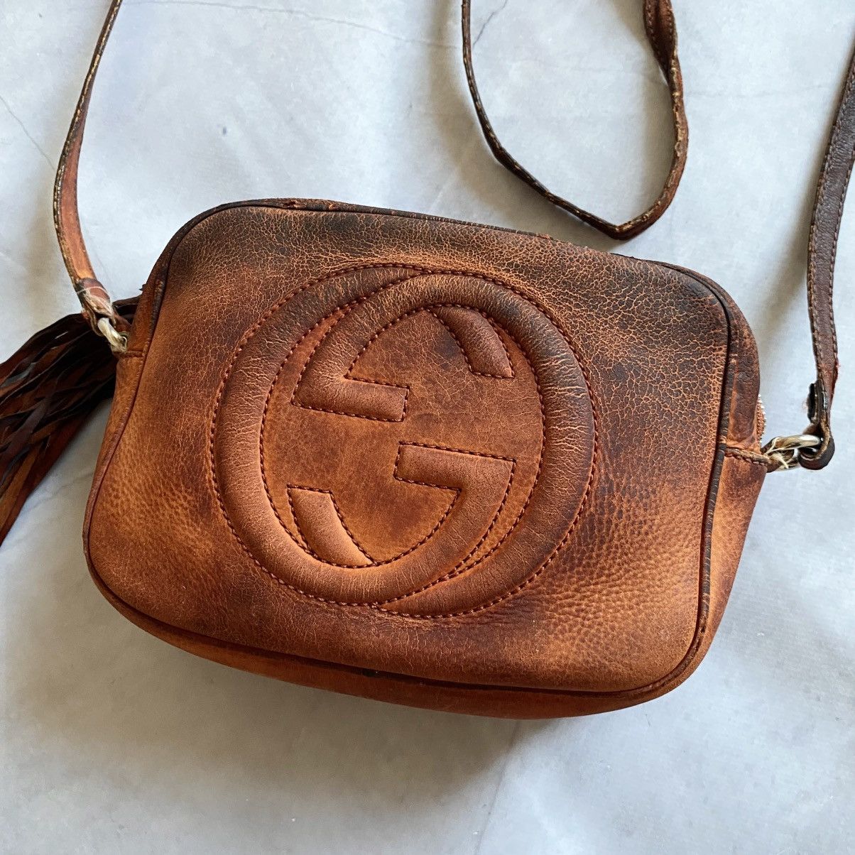 Gucci ❗️Trashed❗️Gucci Soho Disco Bag GG Faded Distressed Vintage Size ONE SIZE - 3 Thumbnail