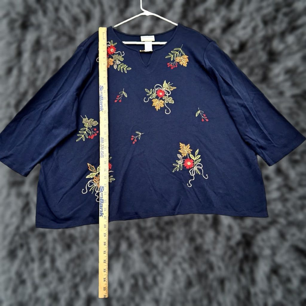 Vintage Alfred Dunner Top Womens 3X Blue Beaded Embroidered Grandmacore Cottagecore Boho Size XXL / US 16-18 / IT 52-54 - 1 Thumbnail
