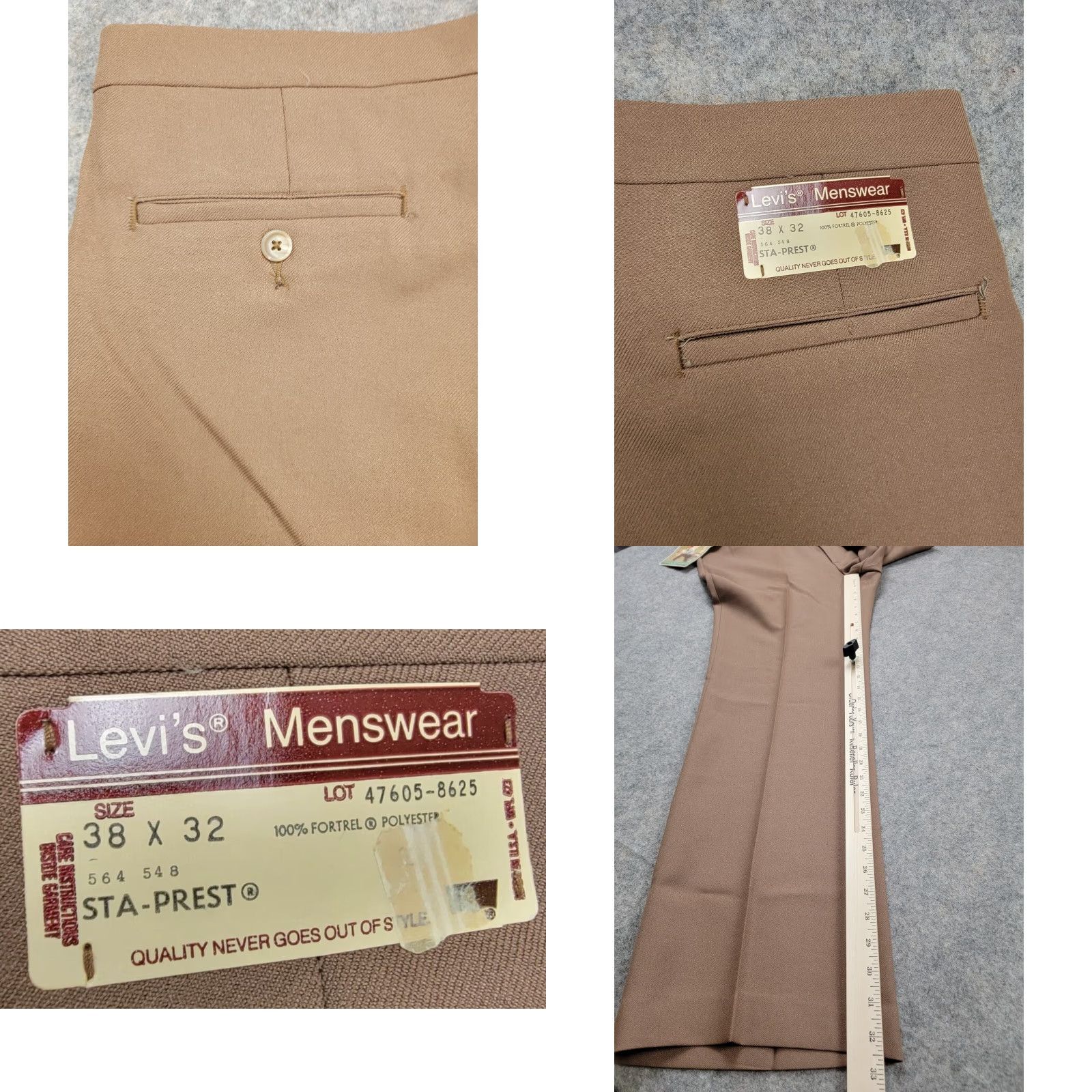 Levi's Levis Pants Mens 38x32 Brown Action Slacks Sta Prest Pleated Vintage Size US 38 / EU 54 - 9 Thumbnail