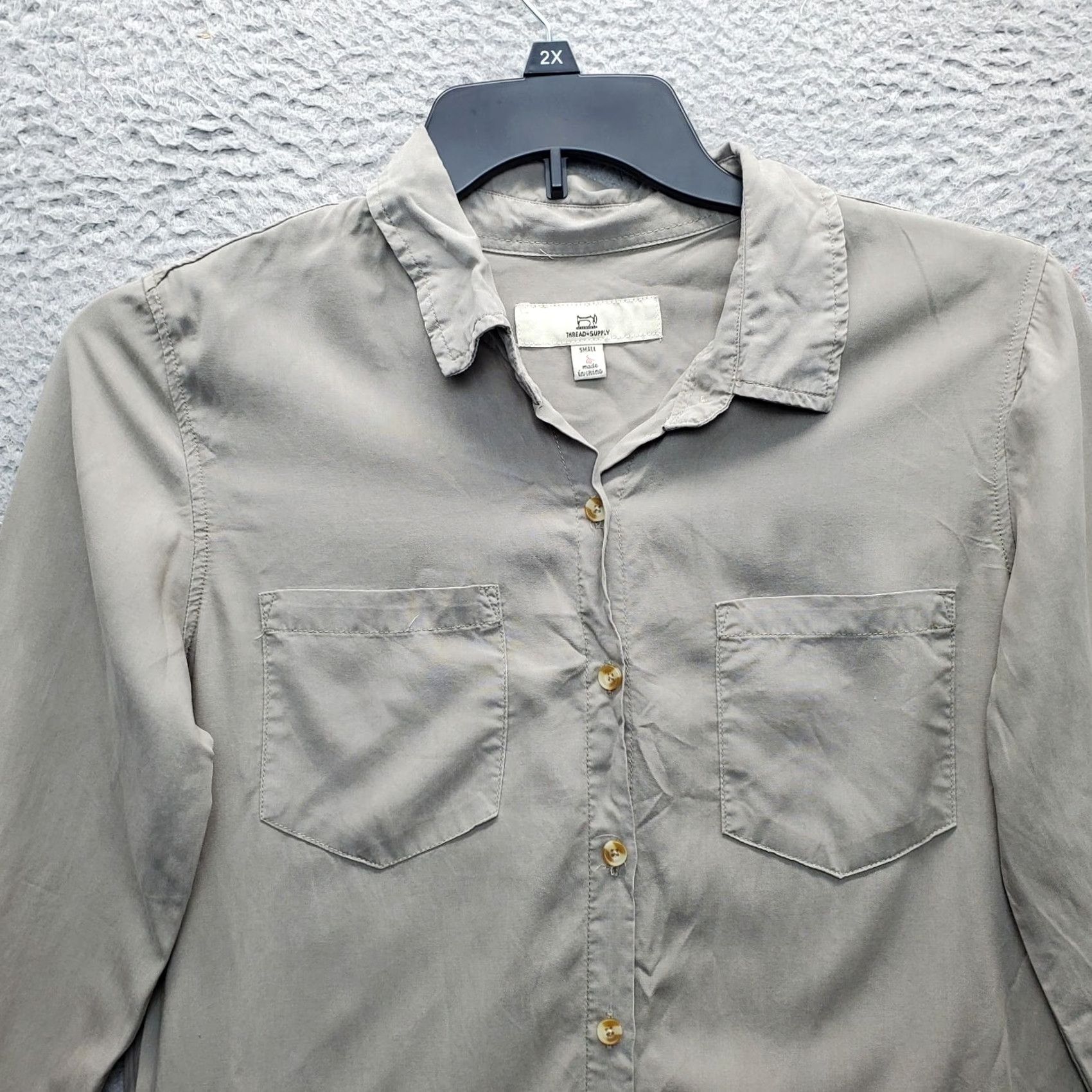 Vintage Thread & Supply Shirt Dress Women's S Gray Lyocell Roll Tab Sleeve Button Front Size S / US 4 / IT 40 - 3 Thumbnail