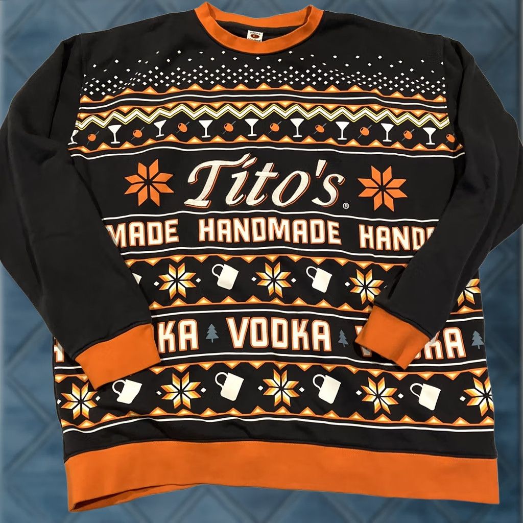Vintage Tito's Handmade Vodka Crewneck Sweatshirt Ugly Christmas XL Men Brown Cotton Blend Knit Graphic Print Vintage: No Size US XL / EU 56 / 4 - 1 Thumbnail