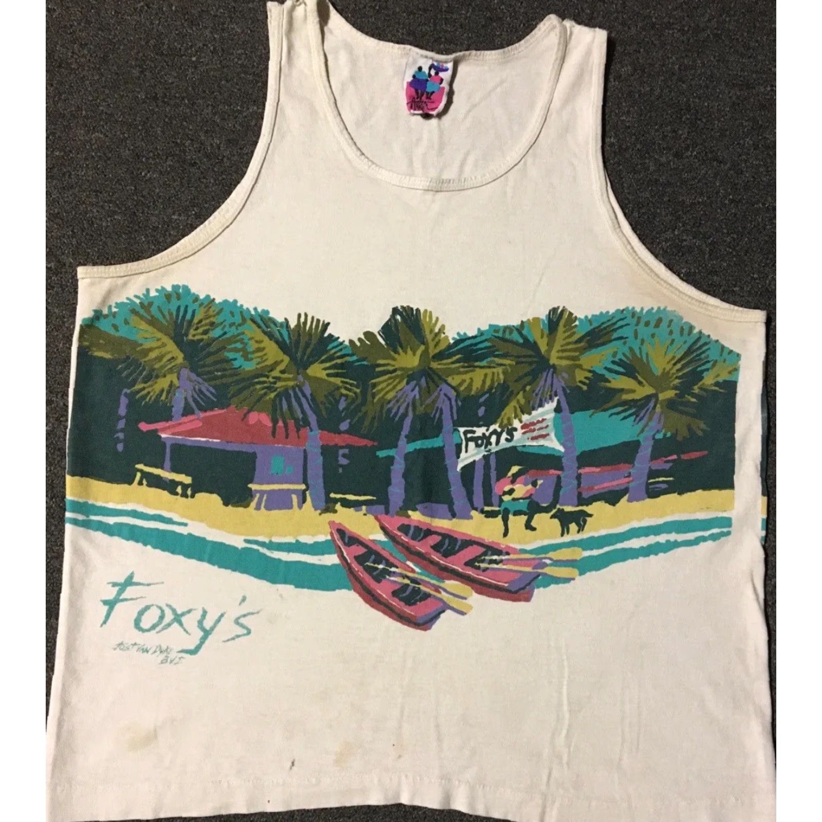 Vintage VINTAGE Foxys Bar 80s Abstract Art AOP Tank Top S White Men T-Shirt Sleeveless Surf Beach 90s Sized S Single Stitch Size US S / EU 44-46 / 1 - 2 Thumbnail
