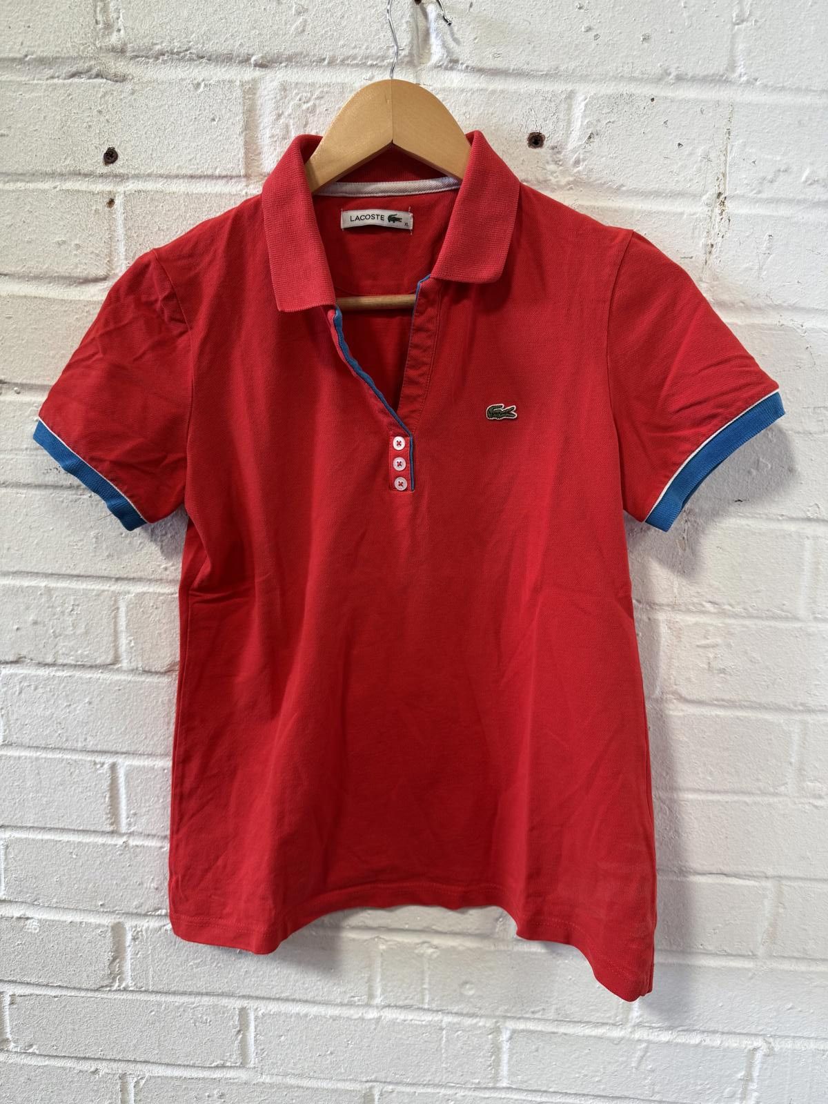 Lacoste Lacoste Women's Red Polo Shirt with Blue Trim Size XL / US 12-14 / IT 48-50 - 1 Thumbnail