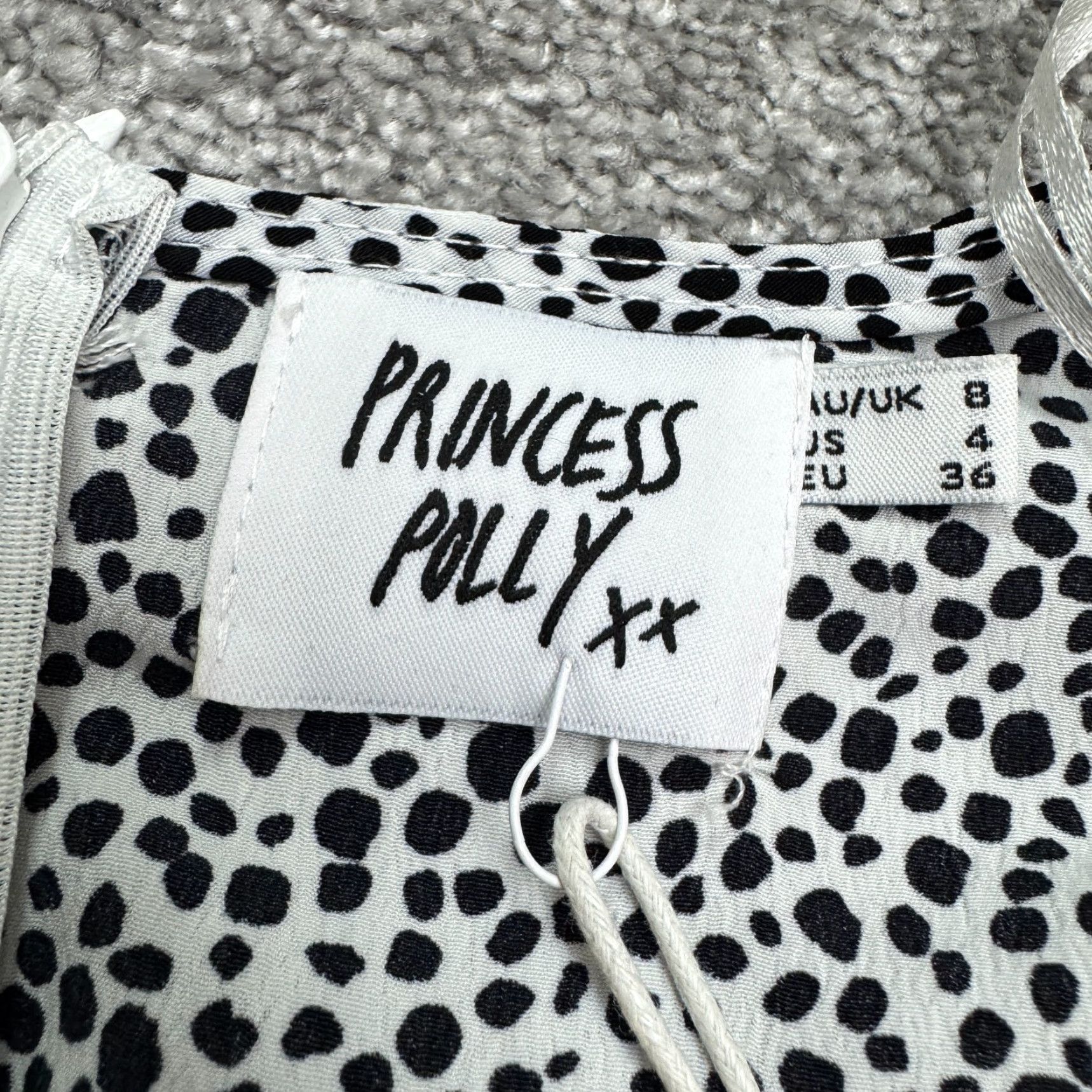 PRINCESS POLLY Princess Polly Rezar Ruffle Mini Wrap Dress Womens 4 Black White Polka NWT New Size S / US 4 / IT 40 - 7 Thumbnail