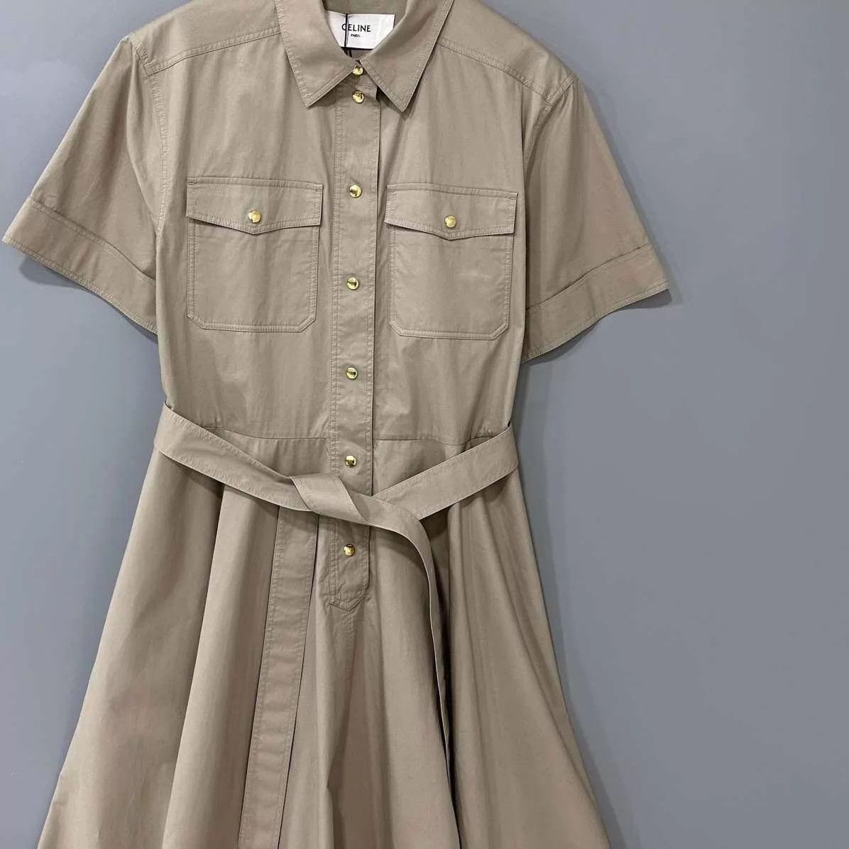 Celine Celine Khaki Cinched Waist Dress Women's 40 Size S / US 4 / IT 40 - 2 Thumbnail