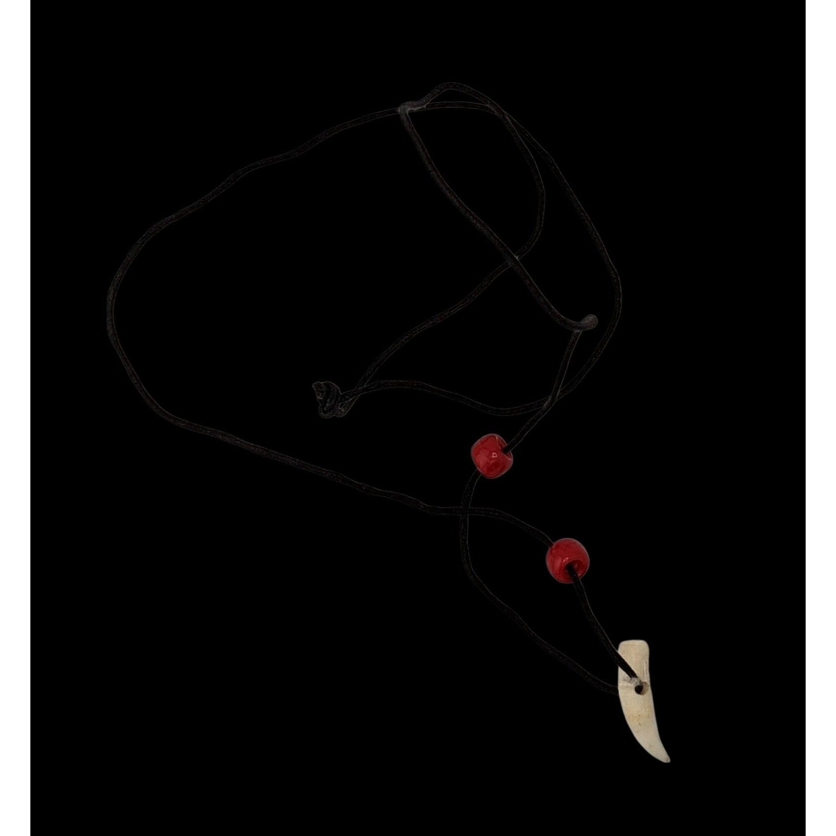 Handmade Handmade Tooth Pendant Necklace With Red Beads Size ONE SIZE - 1 Thumbnail